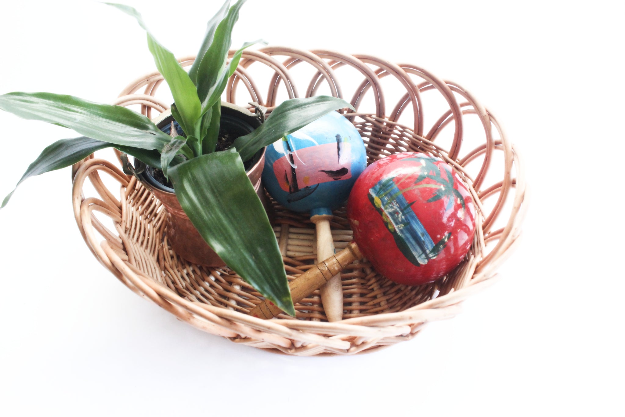 Vintage Coconut Shell Maracas, Hand Painted Maracas