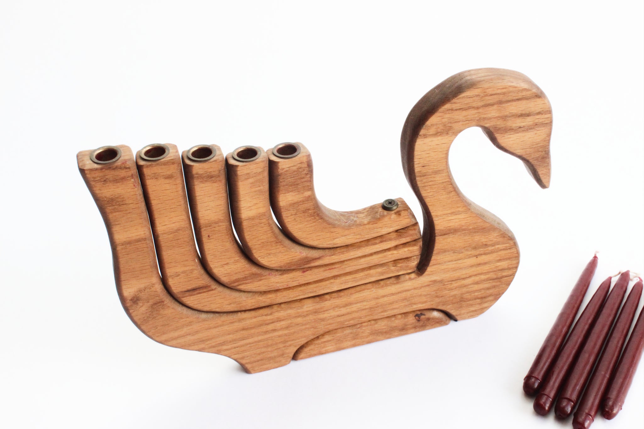 Vintage Wooden Folding Candlestick Holder, Swan Shaped Candle Holder