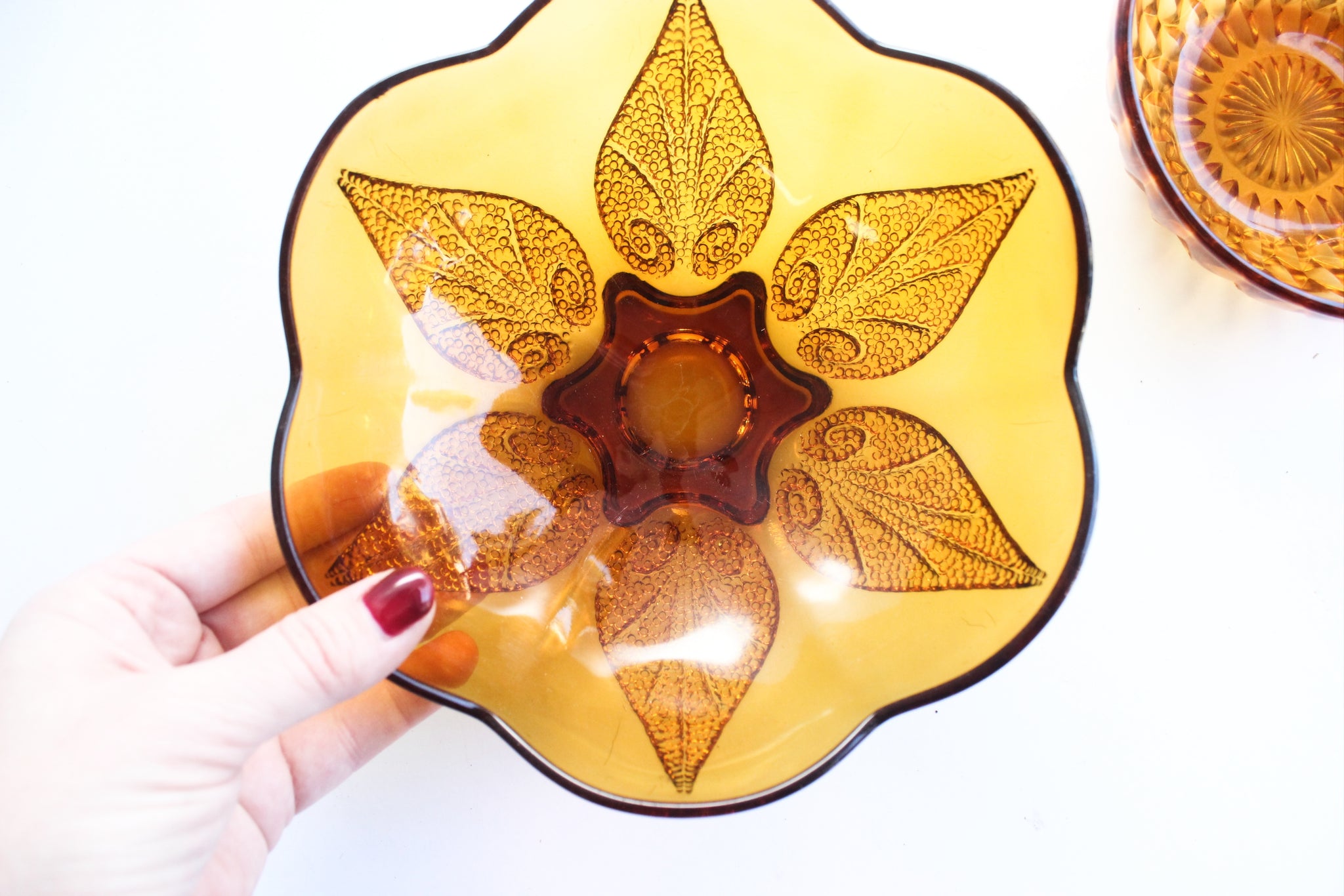 Amber Glass Bowl, Small Vintage Serving Bowl