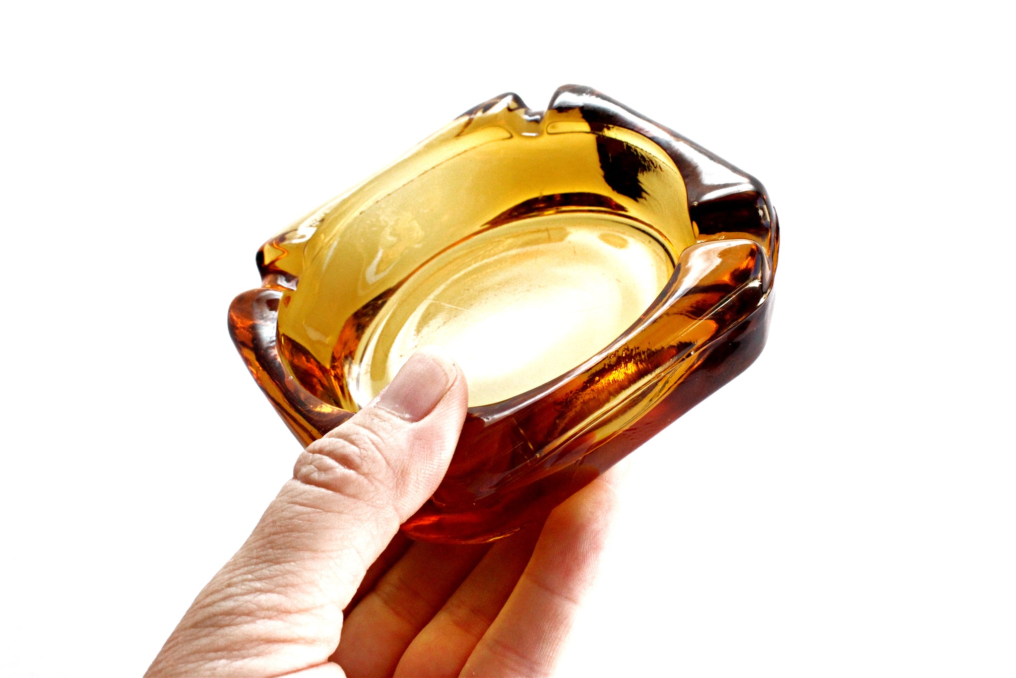 Vintage Glass Ashtray, Mid Century Yellow Ashtray