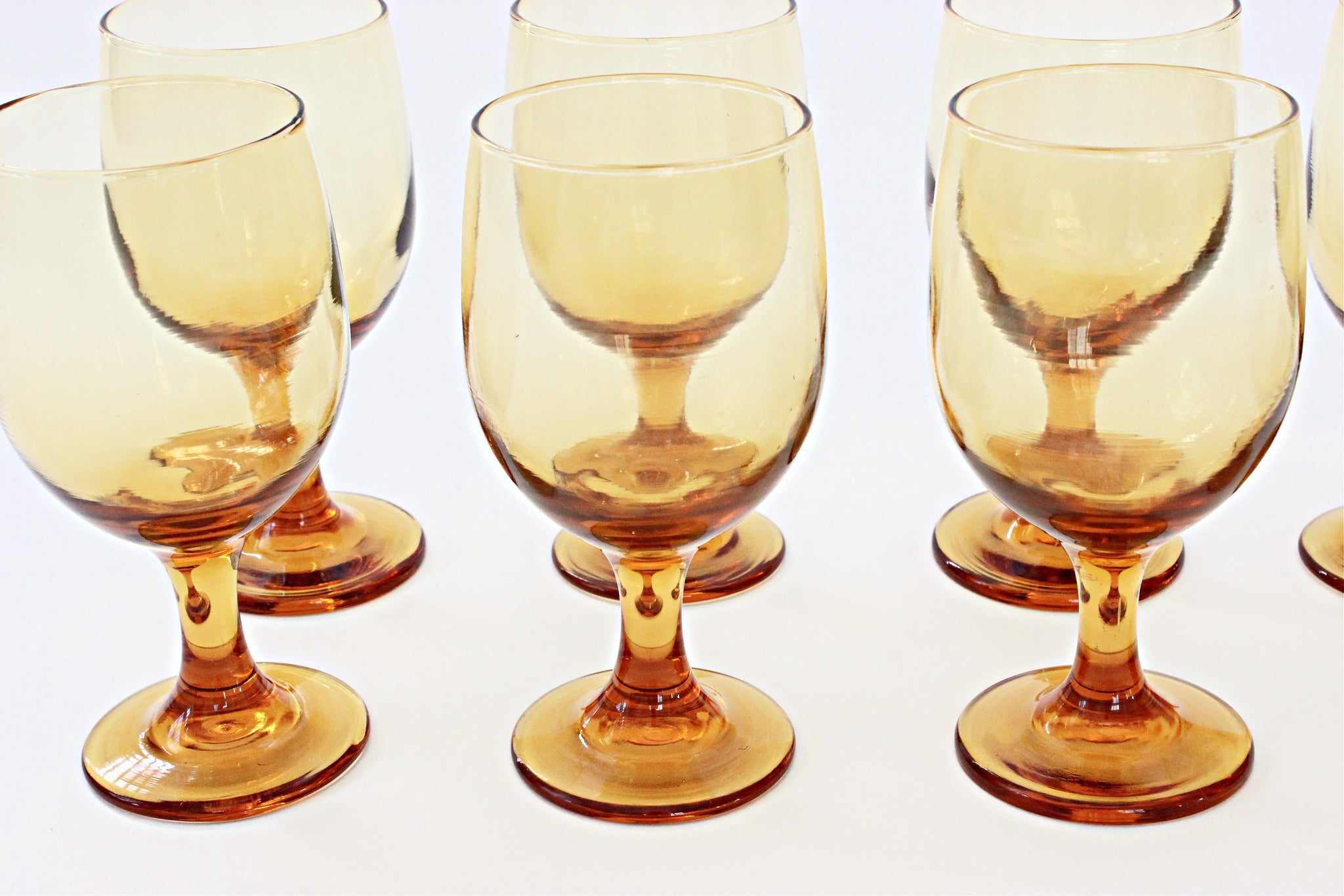 Vintage Yellow Water Goblets, Set of 8 Drinking Glasses
