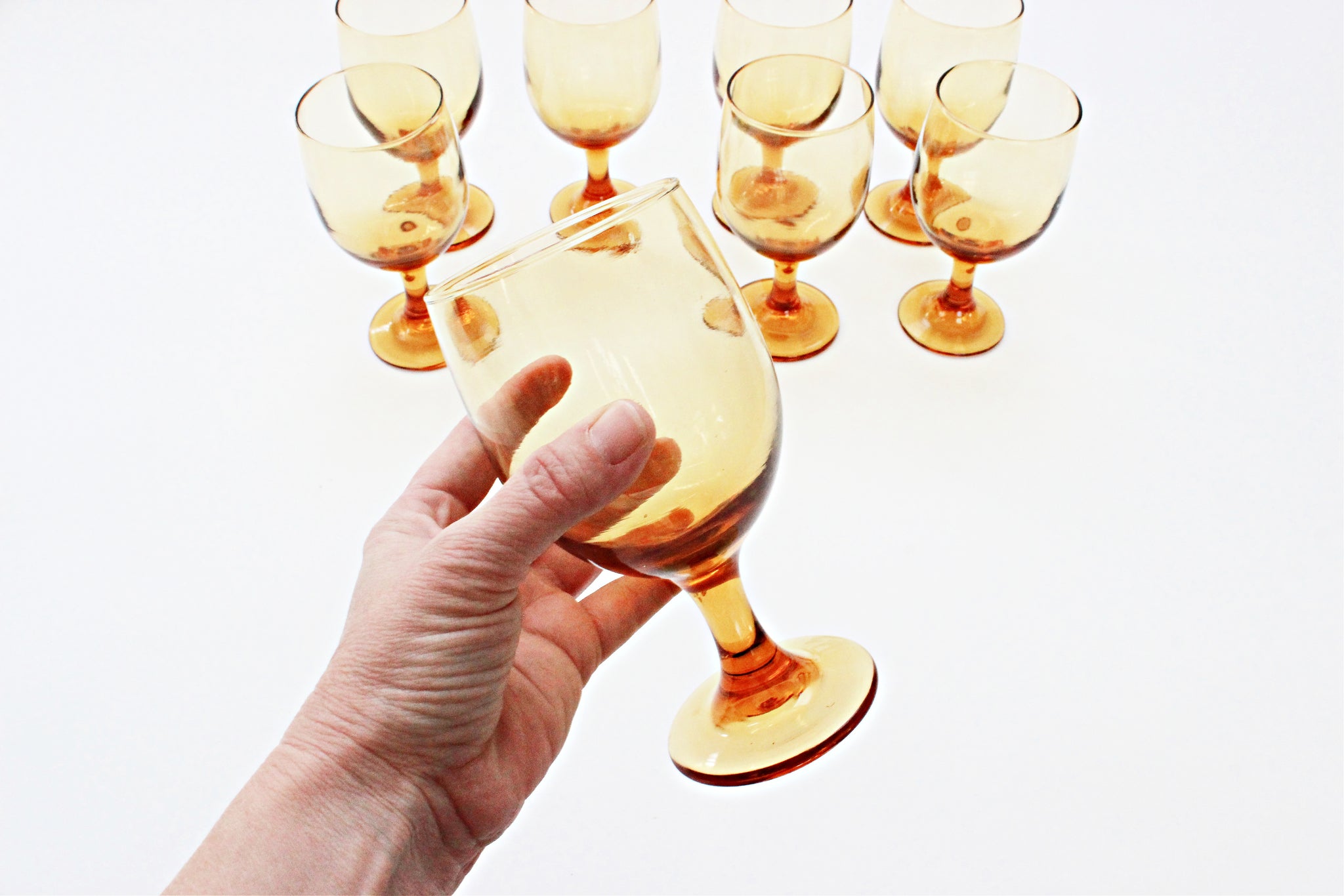 Vintage Yellow Water Goblets, Set of 8 Drinking Glasses