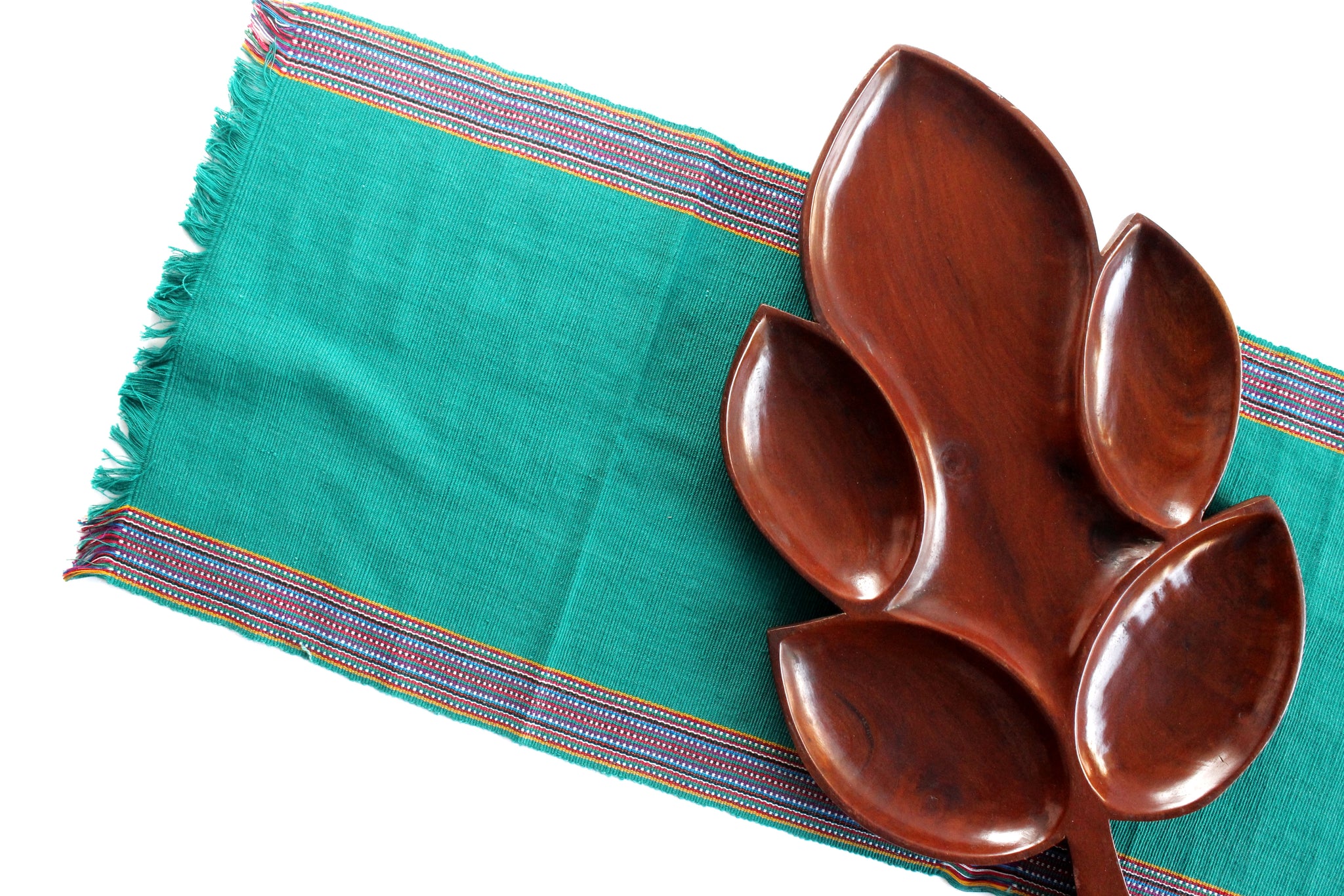 Turquoise Table Runner, Vintage Handmade Table Linen, Sustainable Textiles