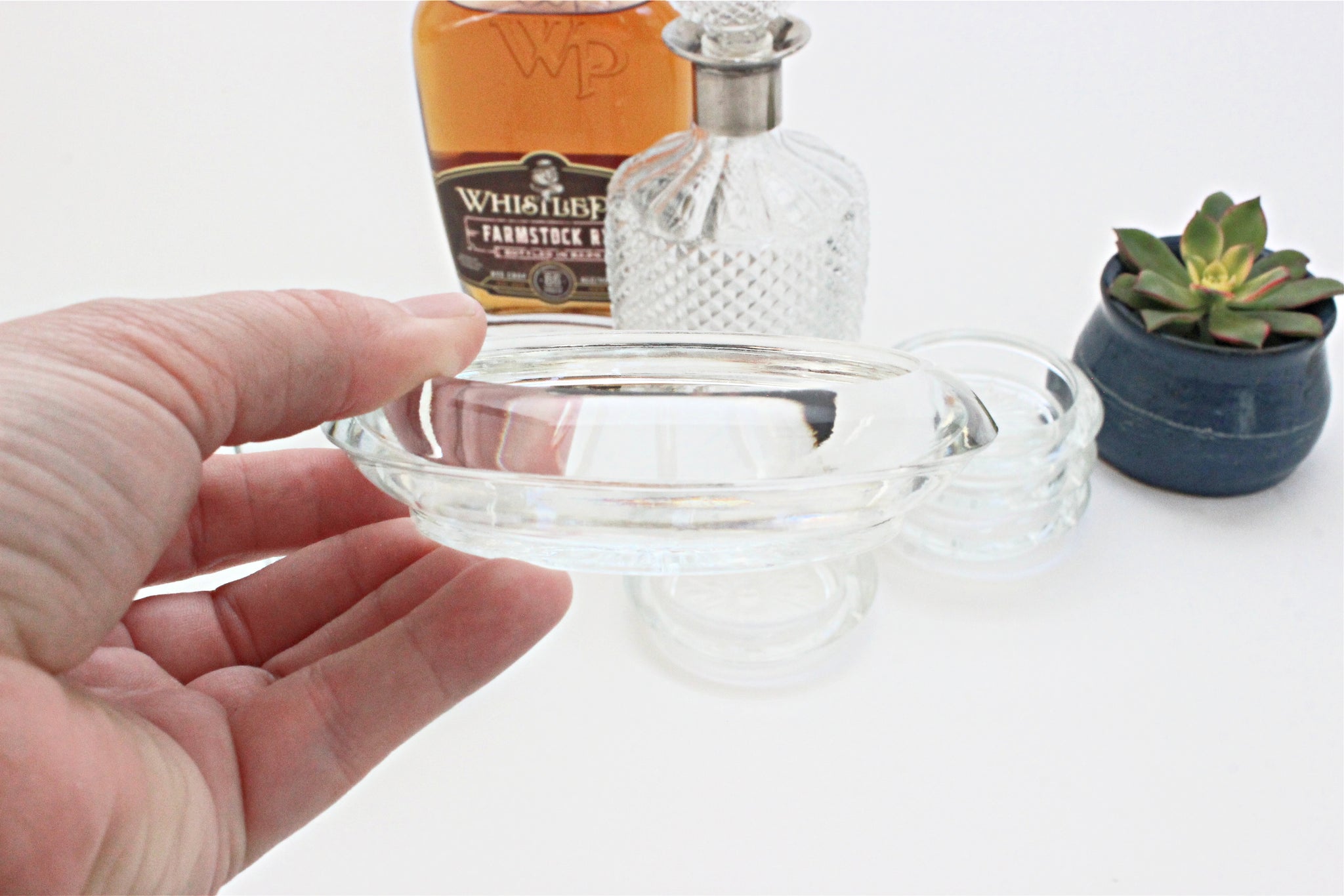 Vintage Glass Coasters, Set of 6 Clear Glass Drink Coasters