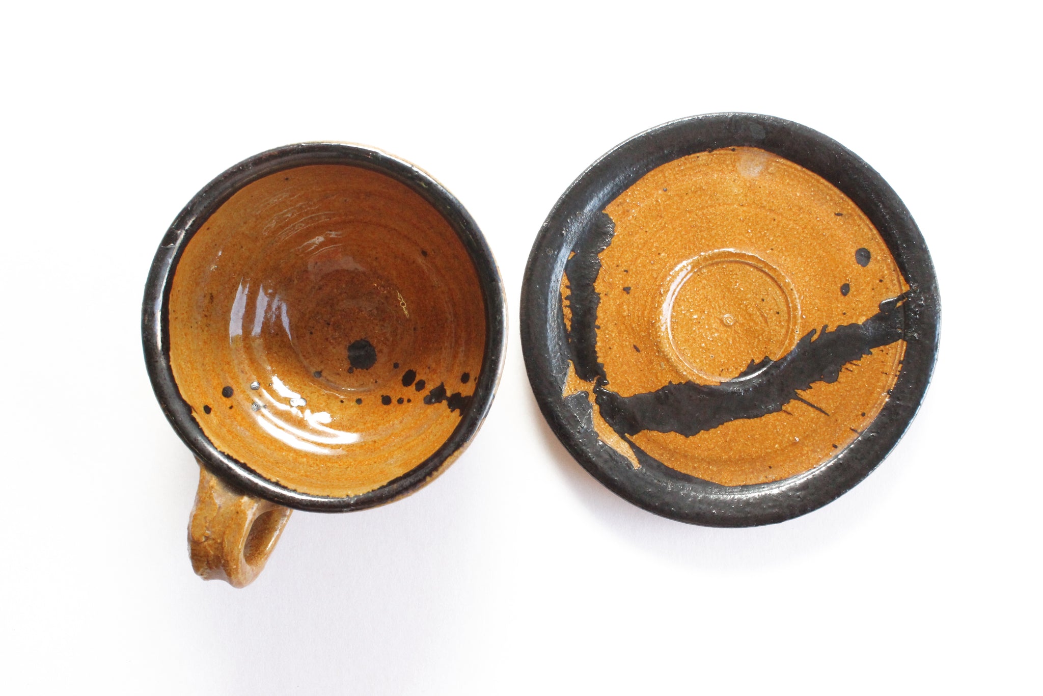 Vintage Stoneware Teacup and Saucer, 1970s Hand Made Kitchenware
