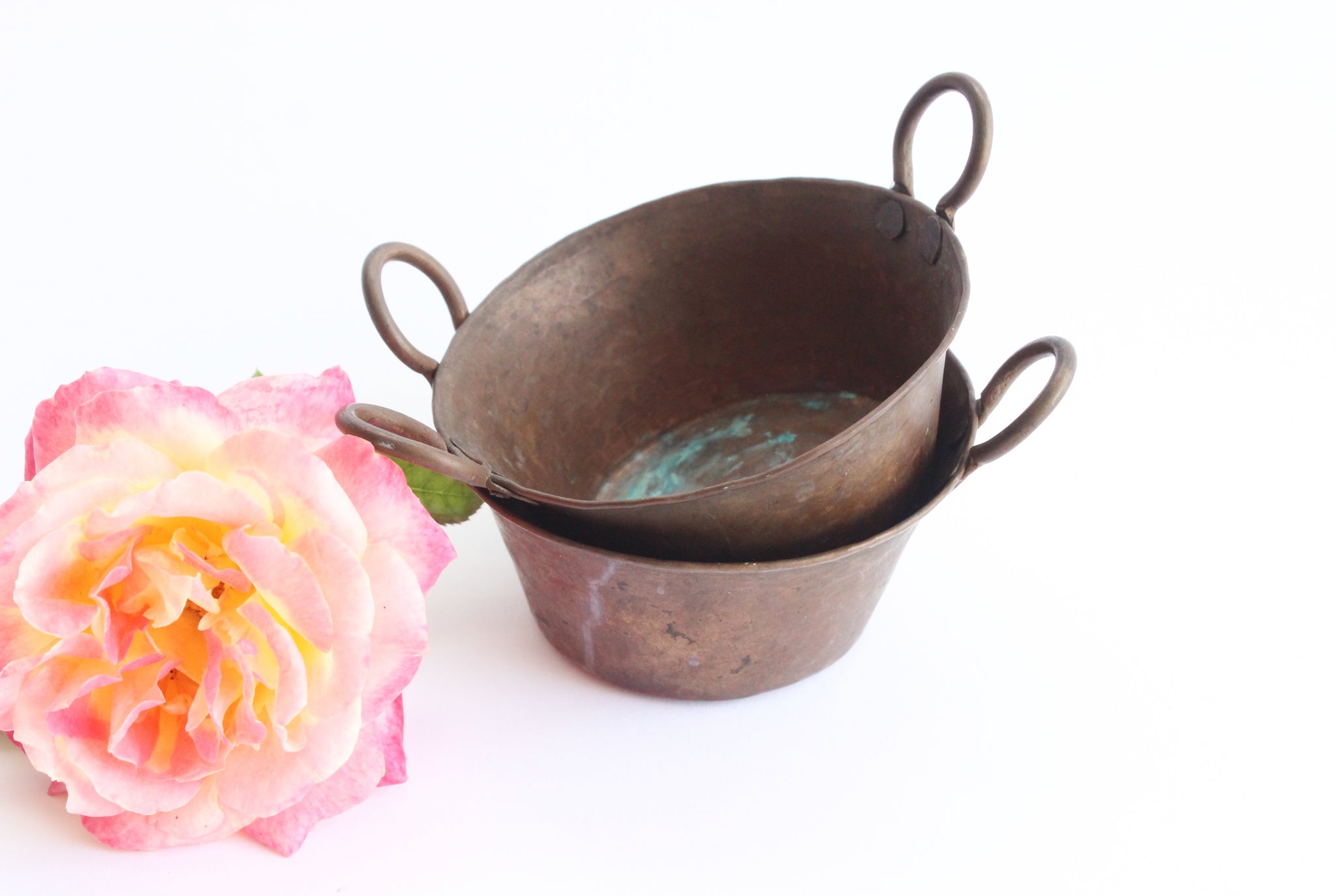 Vintage Hammered Copper Cups, Miniature Buckets, Small Rustic Containers