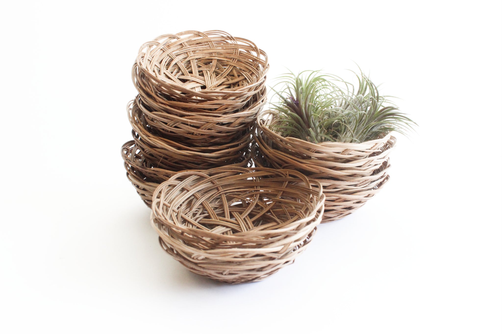 Set of 5 - Small Vintage Wicker Baskets, Round Woven Trinket Baskets