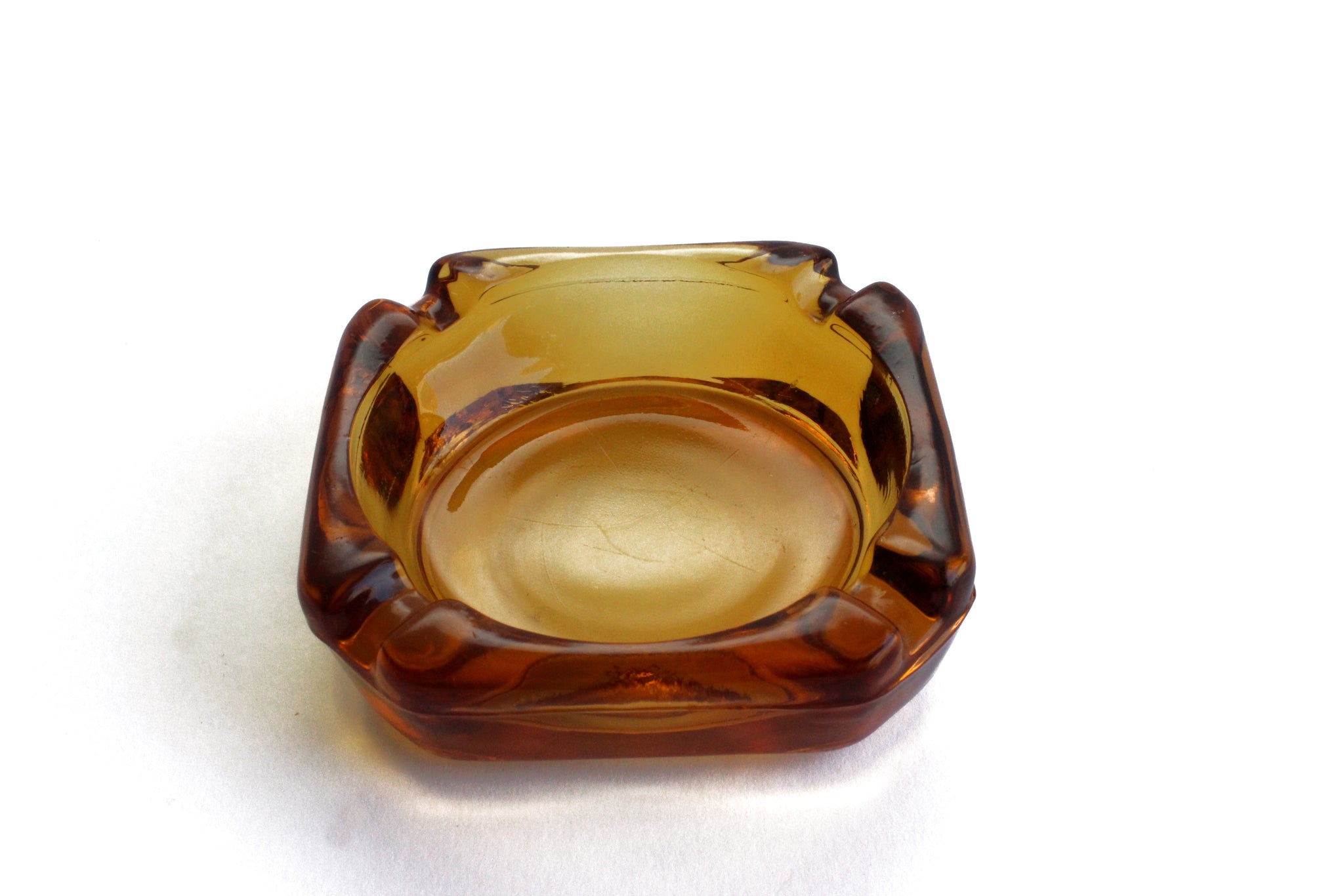 Vintage Glass Ashtray, Mid Century Yellow Ashtray