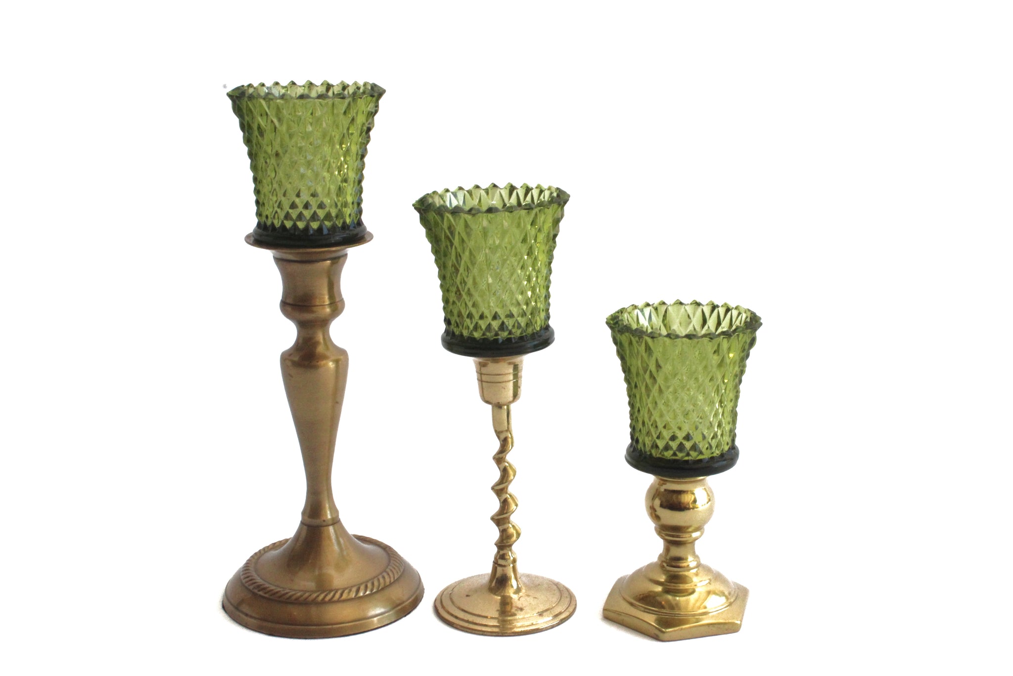 Green Glass Candle Holders, Tea-Light Candle Holder, Candlestick Topper