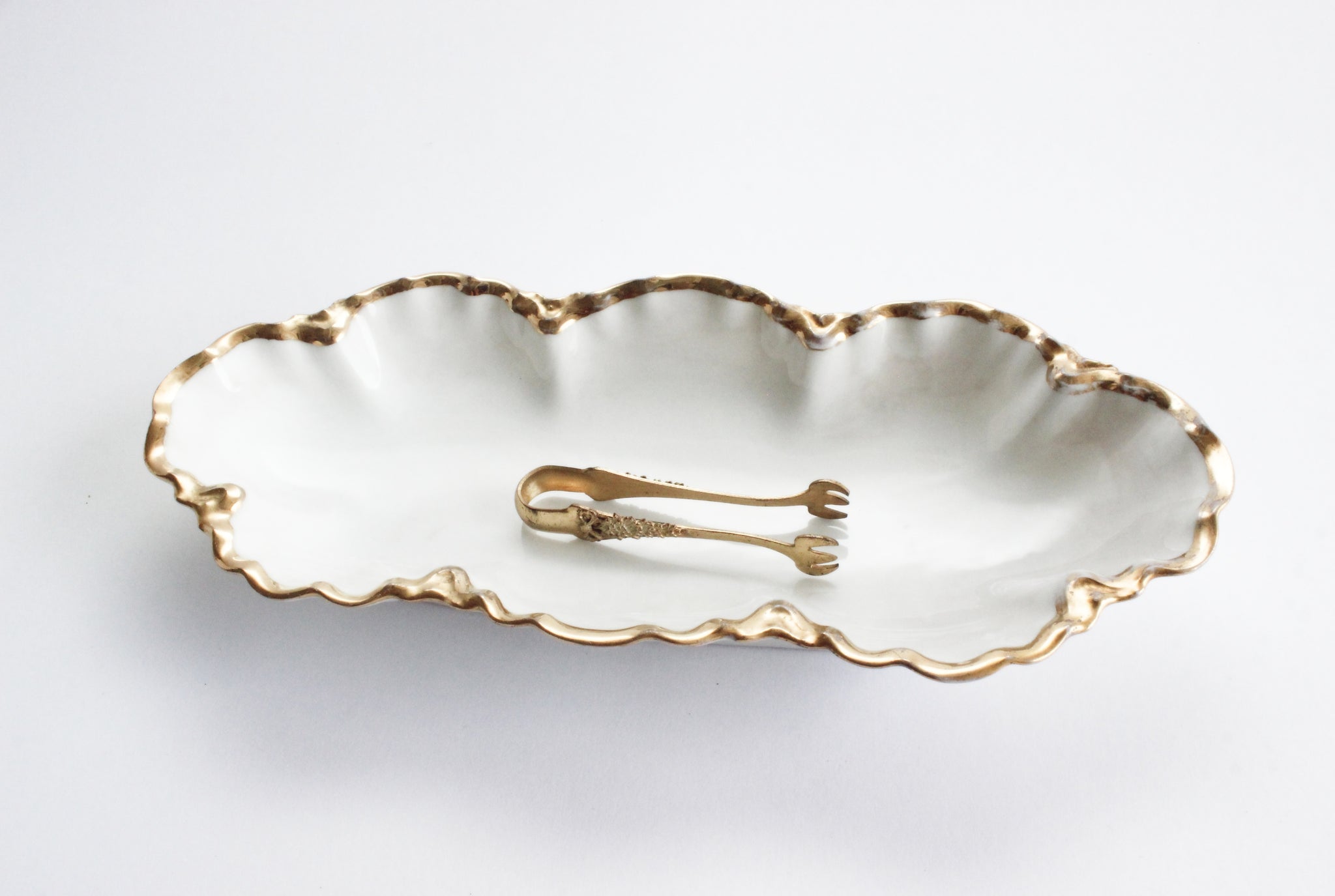 Vintage Gold Appetizer Tongs, Miniature Food Serving Utensil