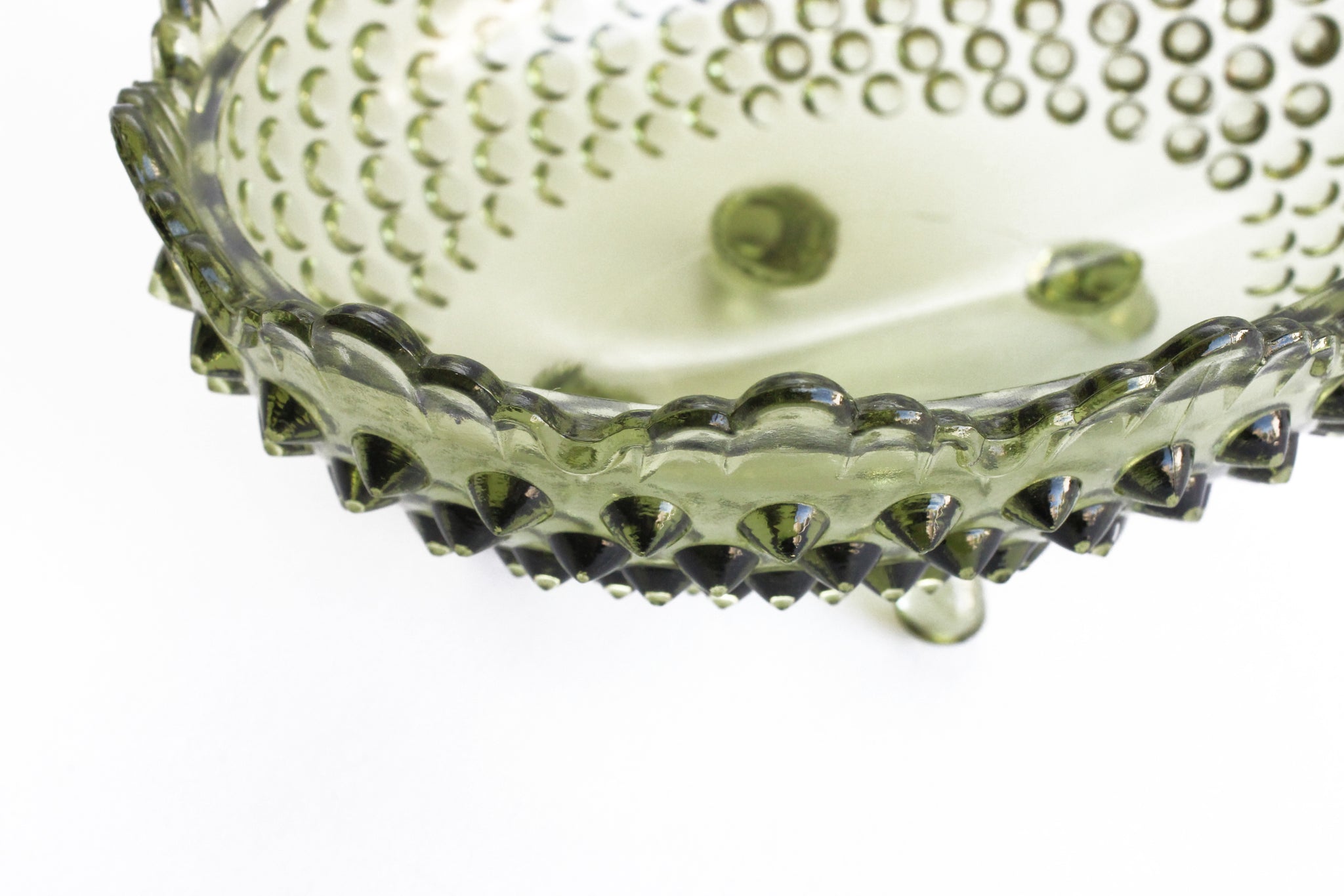 Vintage Hobnail Bowl, Green Glass Trinket Dish