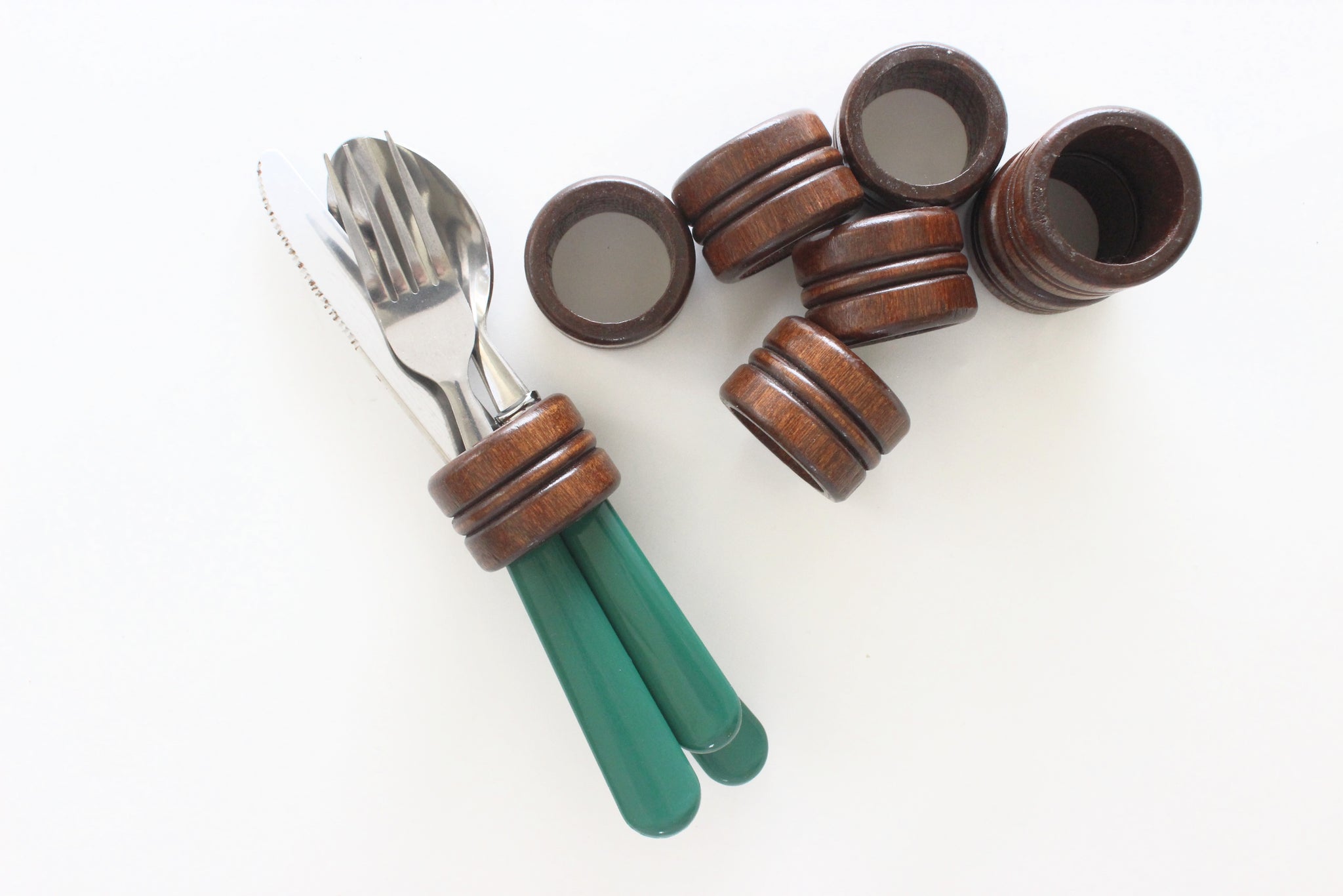 1970's Wood Napkin Rings, Set of 8 Vintage Napkin Holders