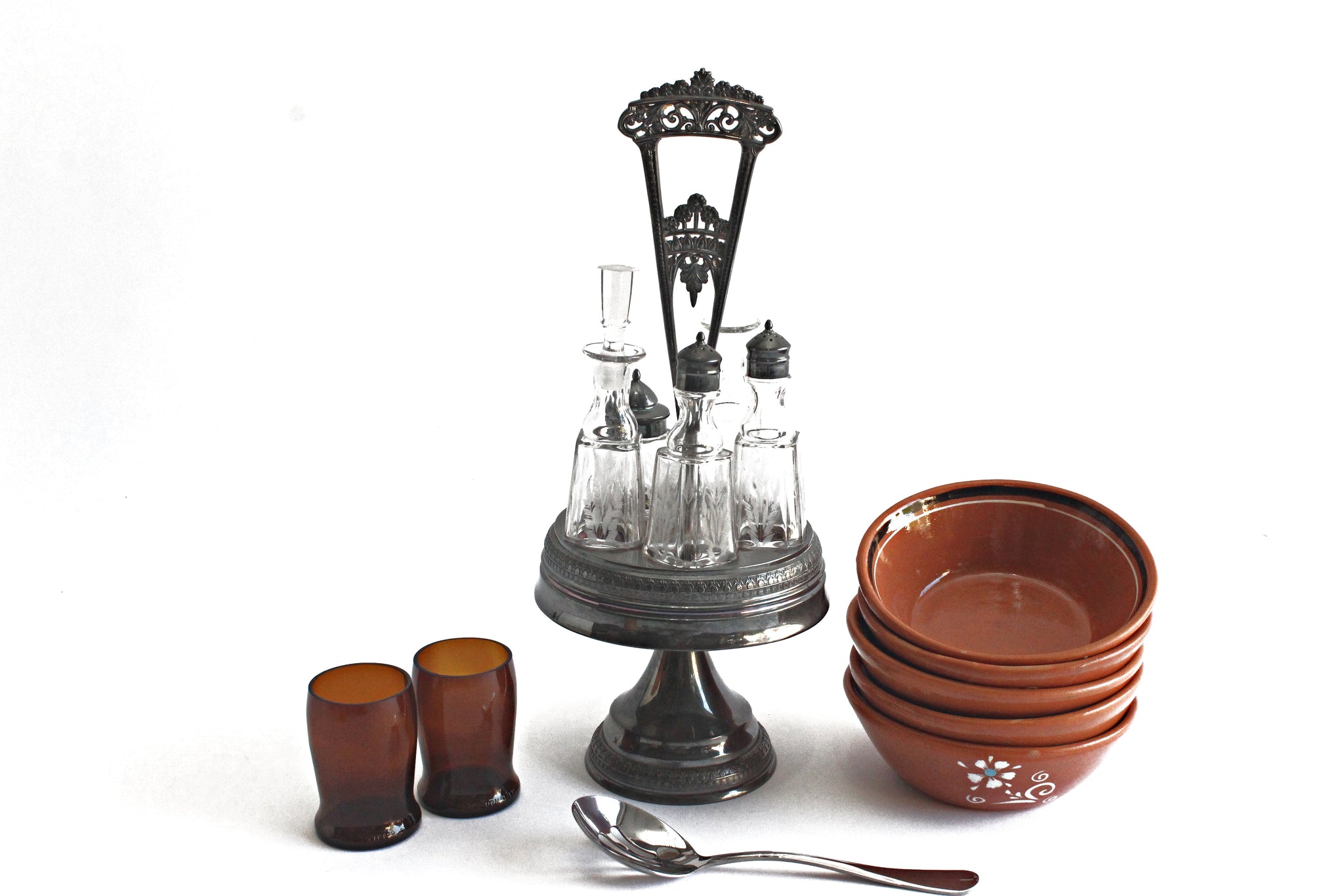 Vintage 1940's Condiment Caddy, Silver Plated Condiment Holder