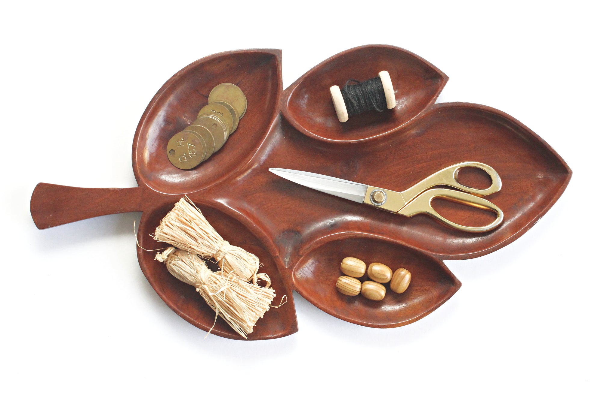 Large 1970's Wood Tray, Leaf Shaped Monkey Pod Tray