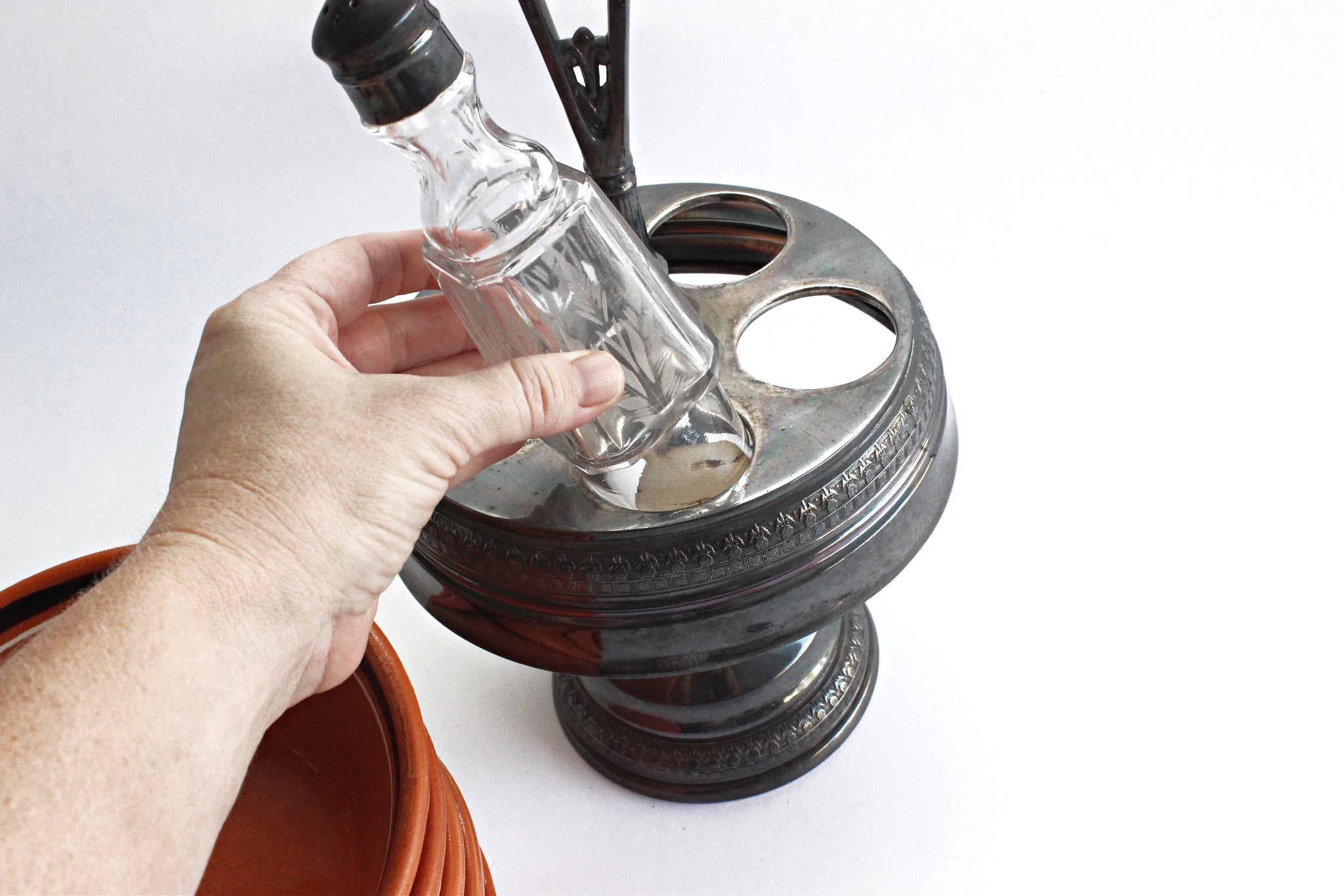 Vintage 1940's Condiment Caddy, Silver Plated Condiment Holder