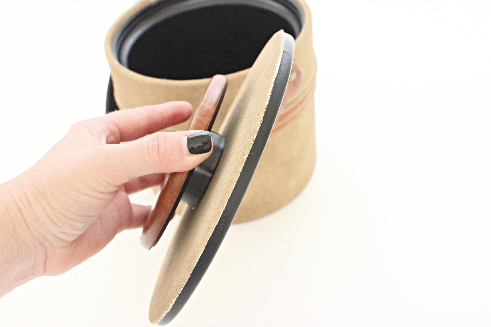 Suede and Leather Ice Bucket, Vintage Barware