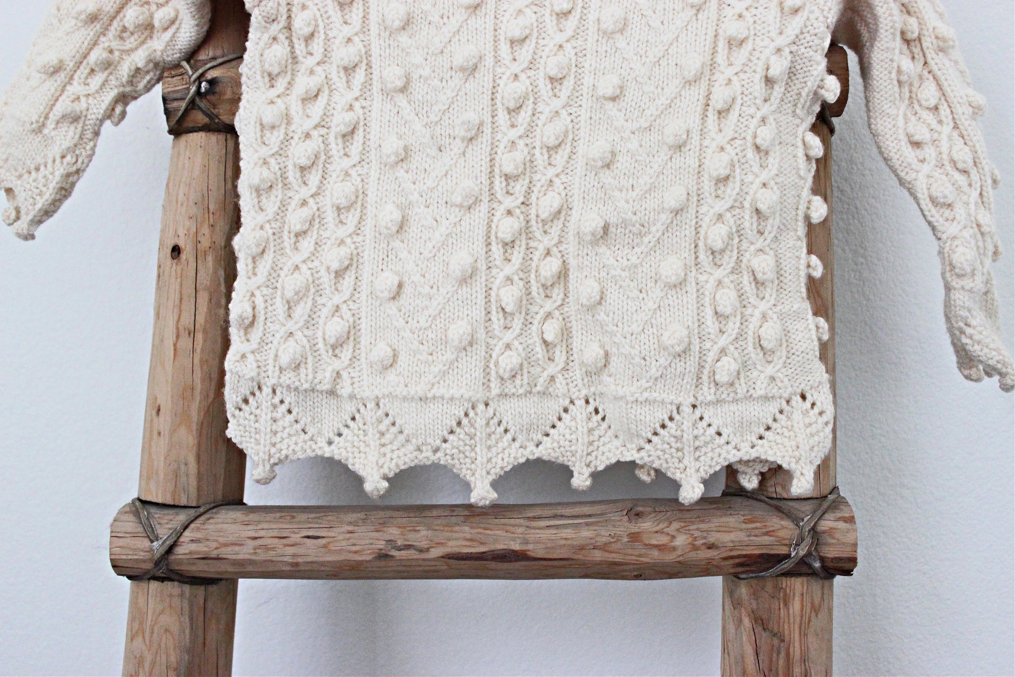 Hand Knit Child's Sweater, Cream Colored Winter Sweater