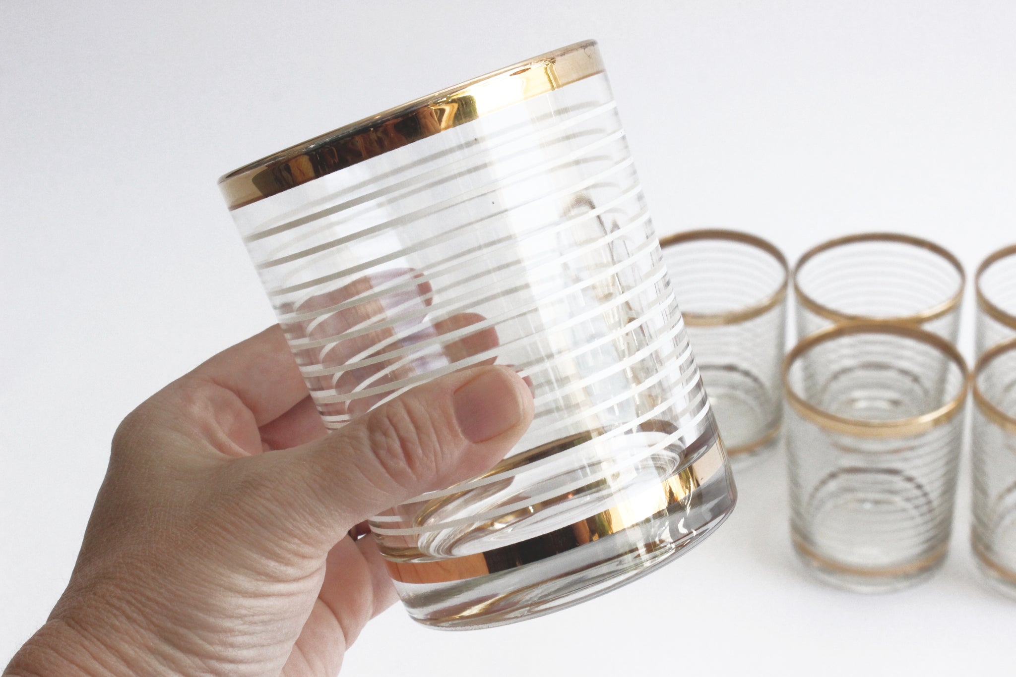 Vintage Low Ball Glass Tumblers, Set of 8 Water Glasses
