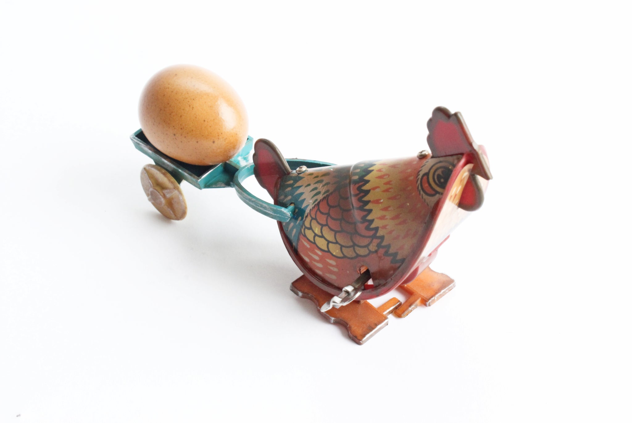 Vintage Wind-Up Toy, Hen Pulling Egg & Cart