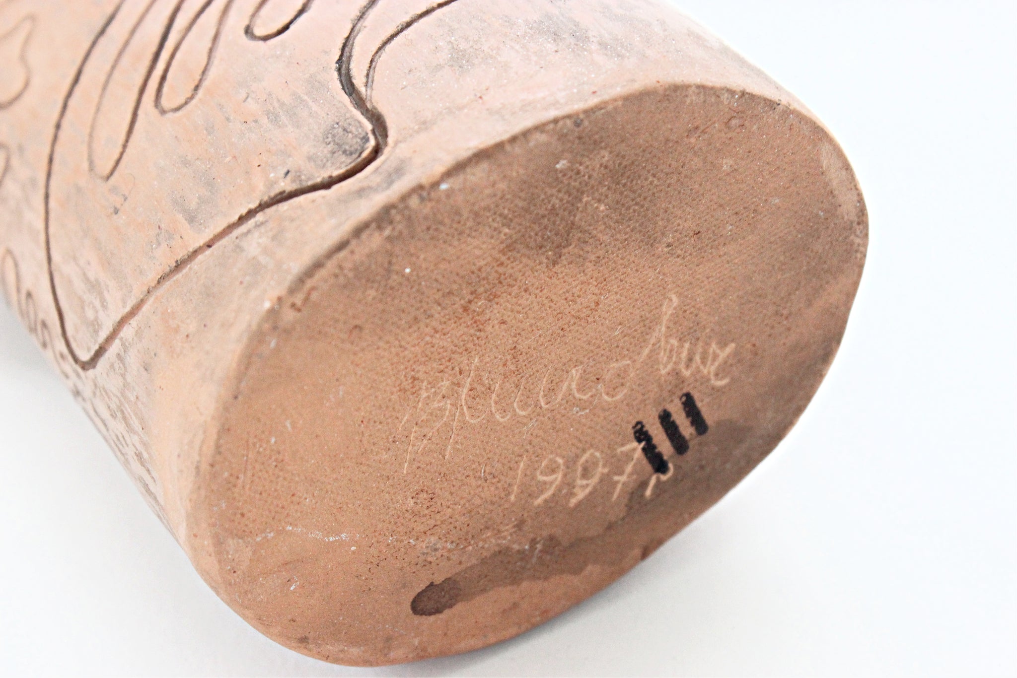 Fine Art Pottery Bud Vase, Etched Clay Bud Vase