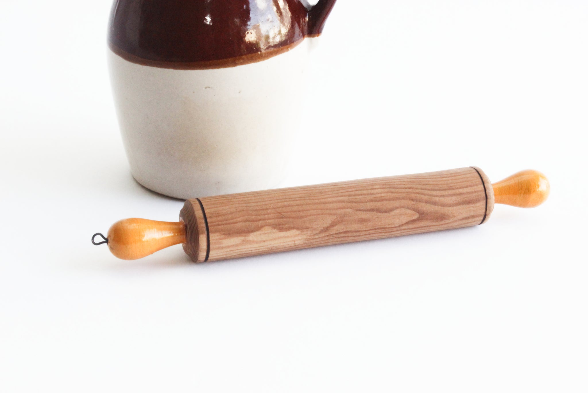 Vintage Wooden Rolling Pin with Painted Yellow Handles