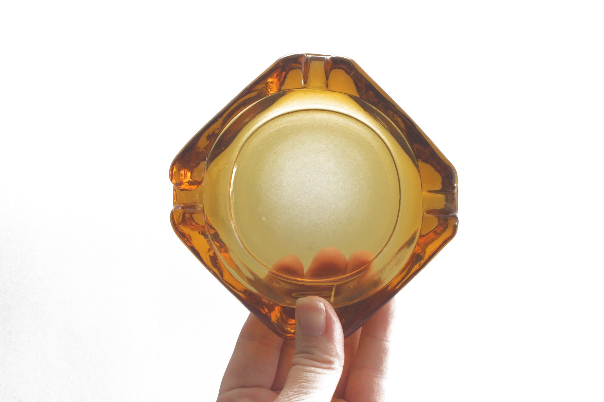Vintage Glass Ashtray, Mid Century Yellow Ashtray