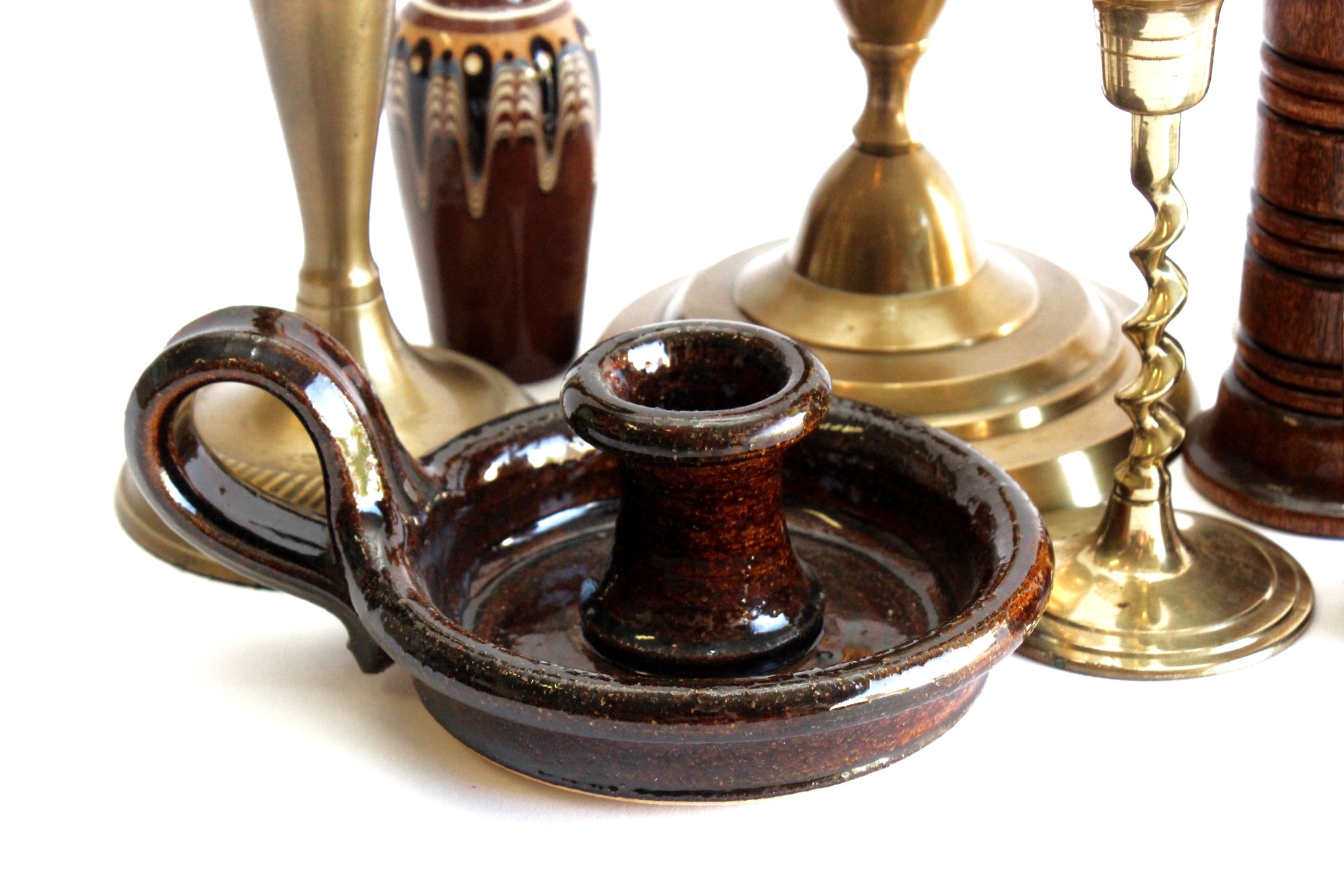 Rustic Stoneware Candlestick Holder, Vintage Lead Free Stoneware
