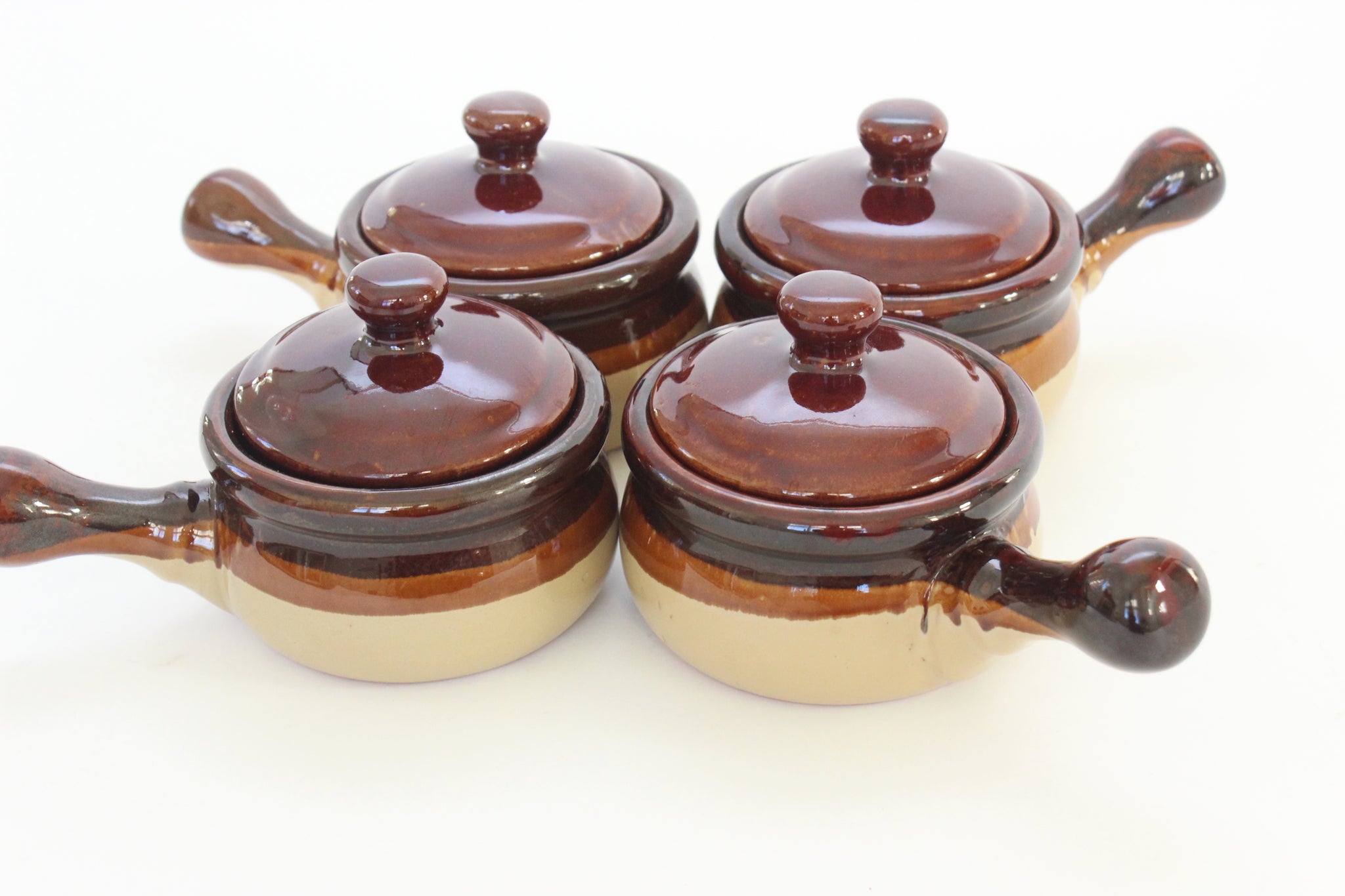 Set of 4 Vintage Stoneware Kitchen Bowls, Crock Pot Style Bowls