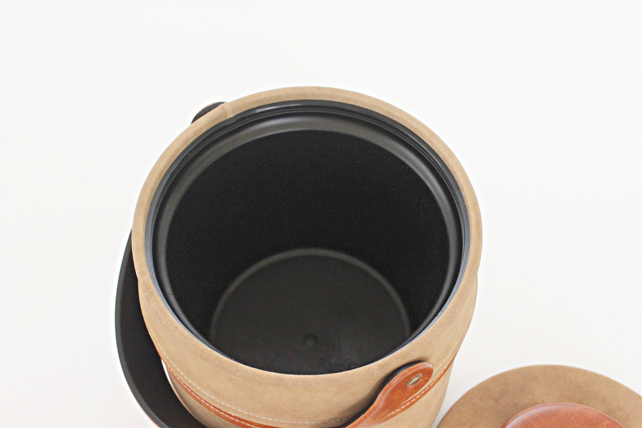 Suede and Leather Ice Bucket, Vintage Barware