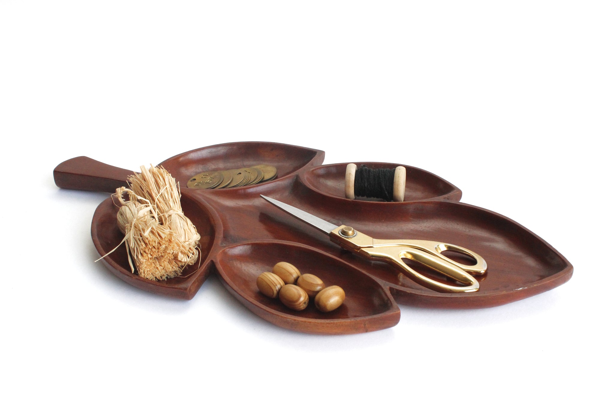 Large 1970's Wood Tray, Leaf Shaped Monkey Pod Tray