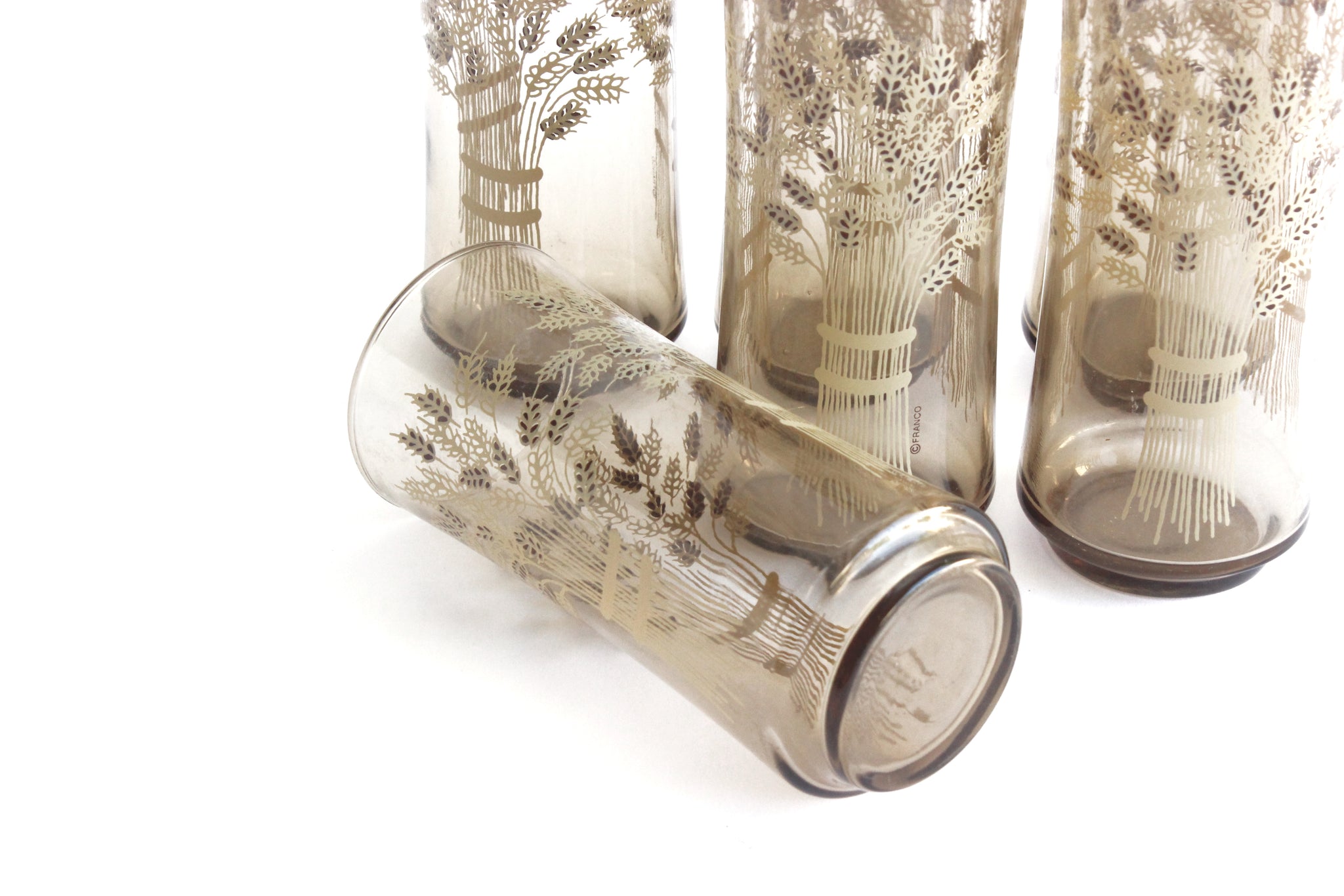 Vintage Water Glasses, 1960's Tall Glass Tumblers With Wheat Pattern