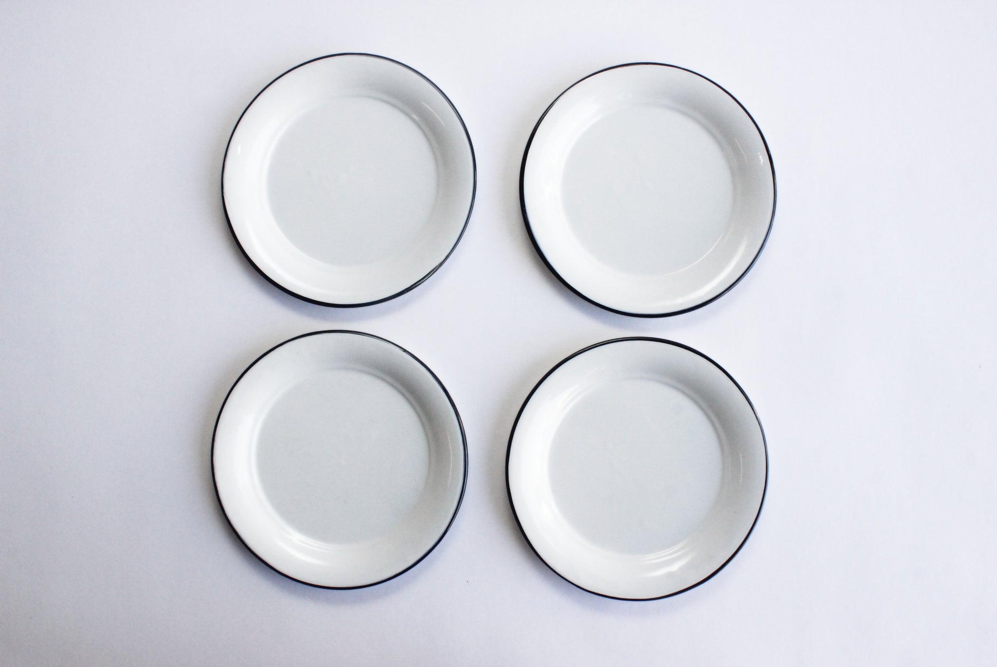 White Enamel Plates, Set of 4 Vintage Metal Camping Plates