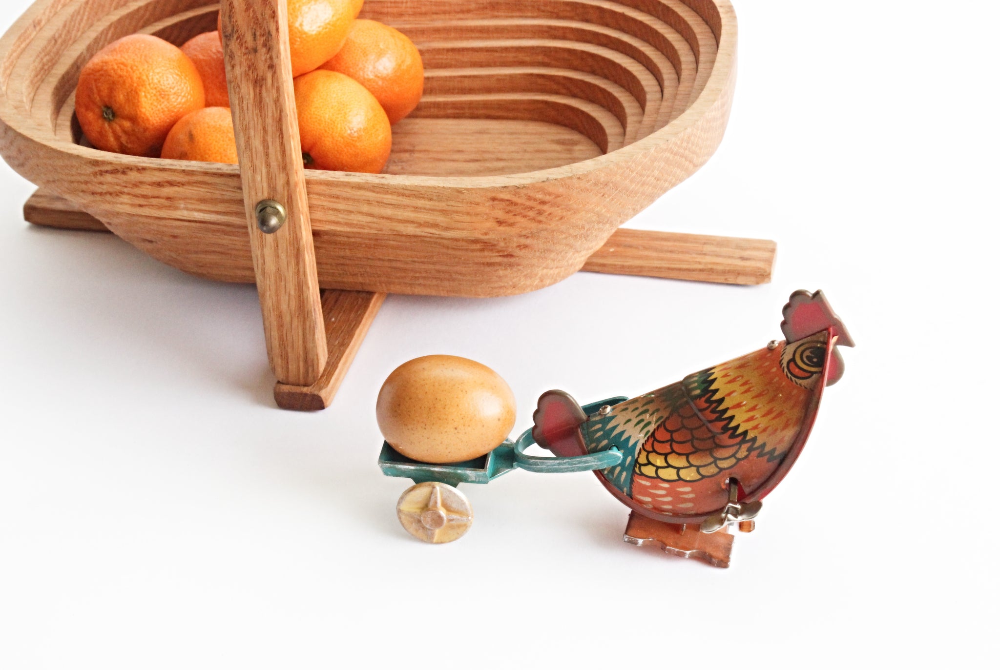 Vintage Wind-Up Toy, Hen Pulling Egg & Cart