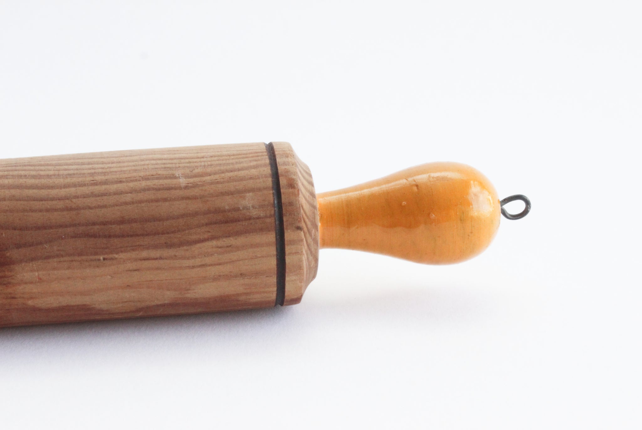 Vintage Wooden Rolling Pin with Painted Yellow Handles