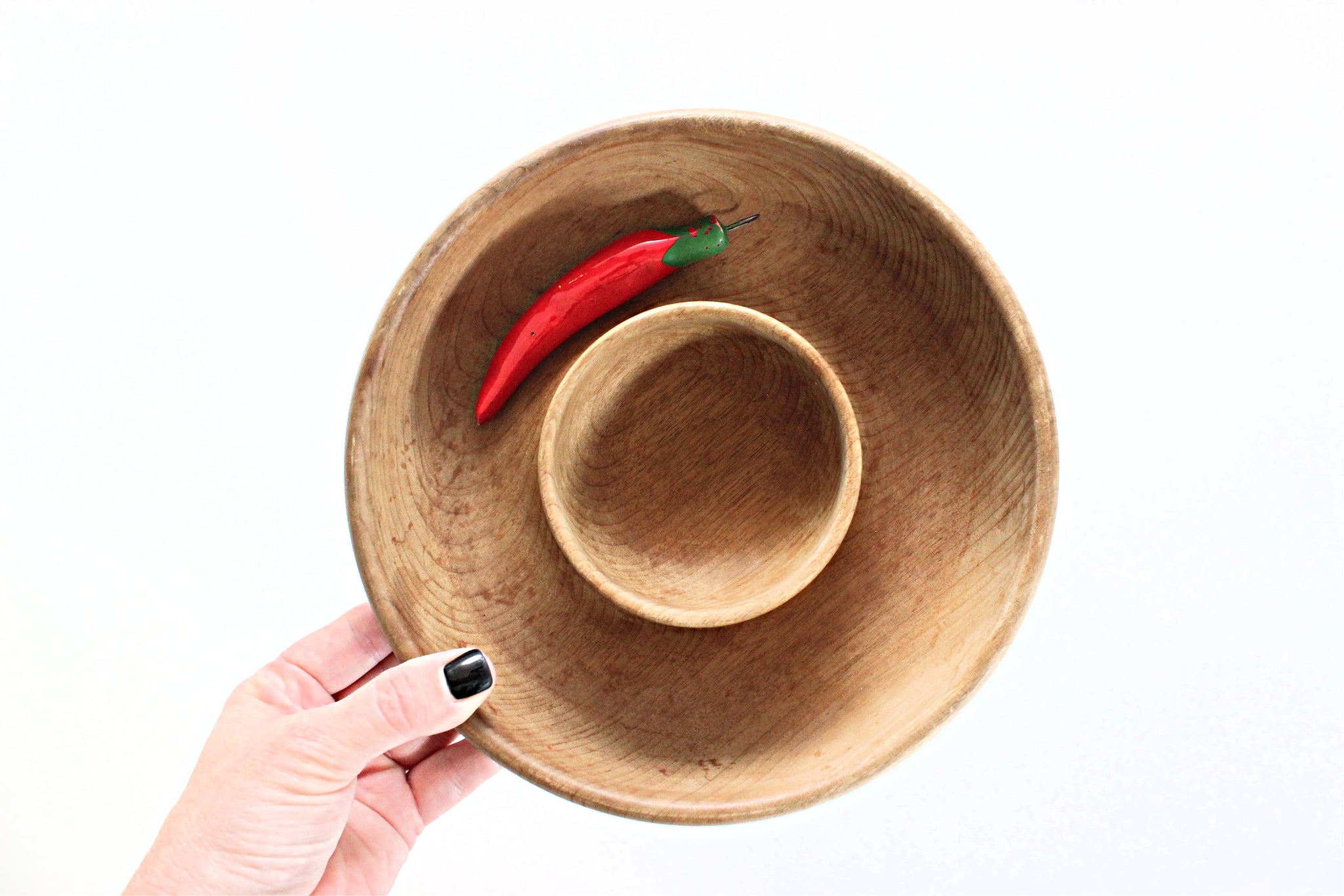 Wood Serving Bowl, Chips & Dip Serving Bowl