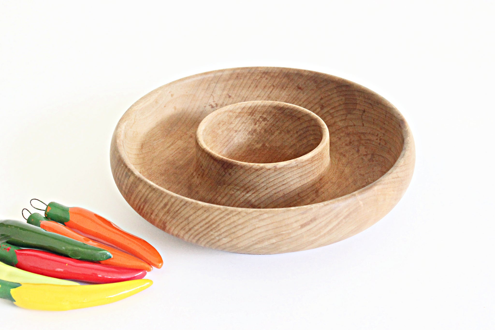 Wood Serving Bowl, Chips & Dip Serving Bowl