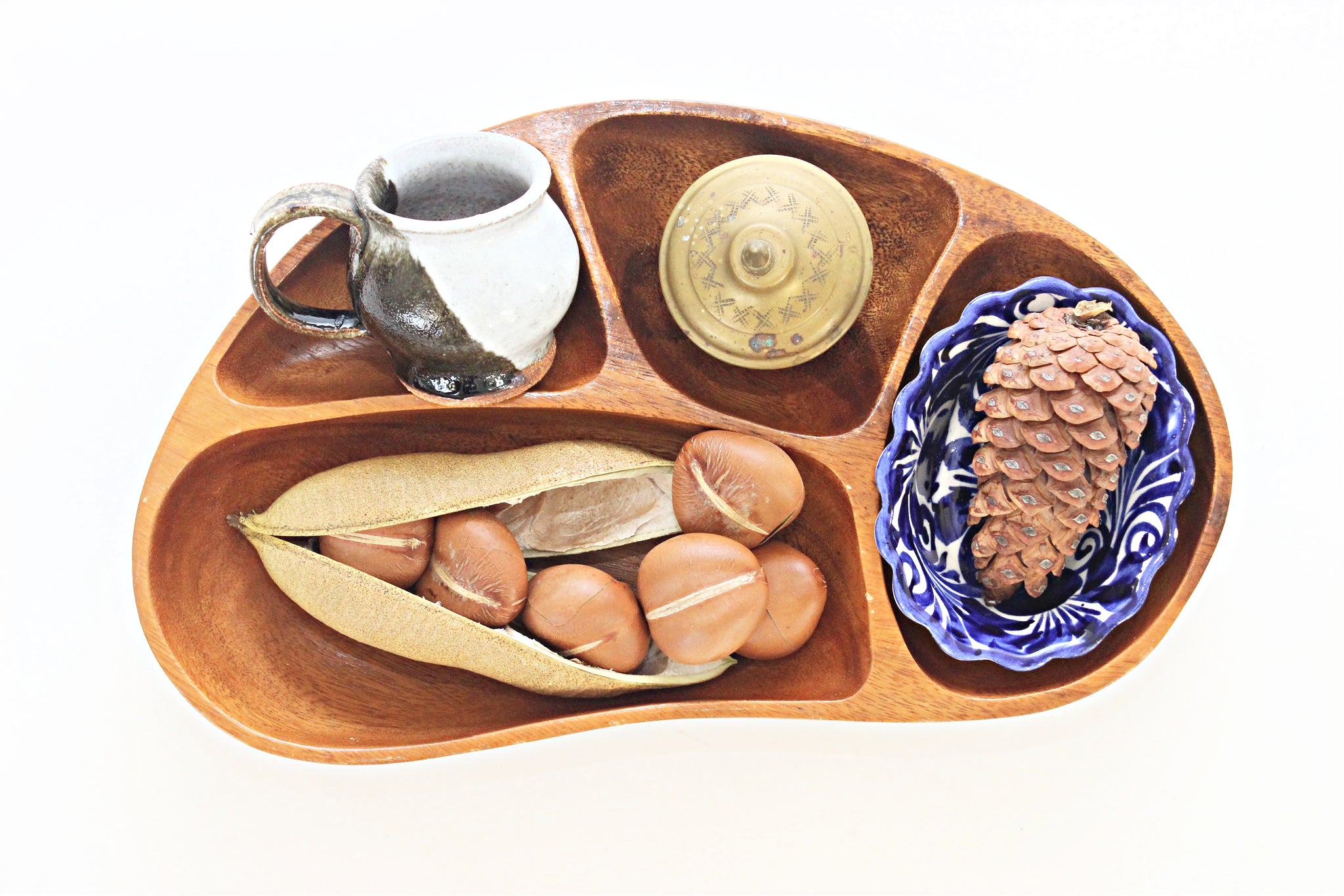 Monkey Pod Divided Tray, Vintage Wood Serving Dish