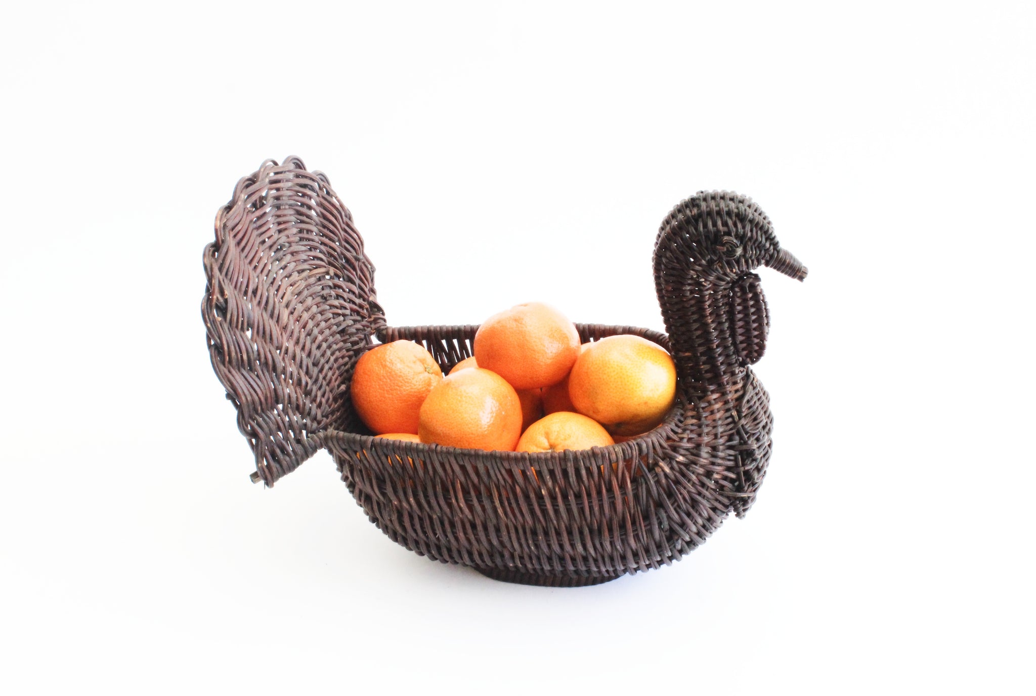 Woven Wicker Turkey Basket, Thanksgiving Table Decor