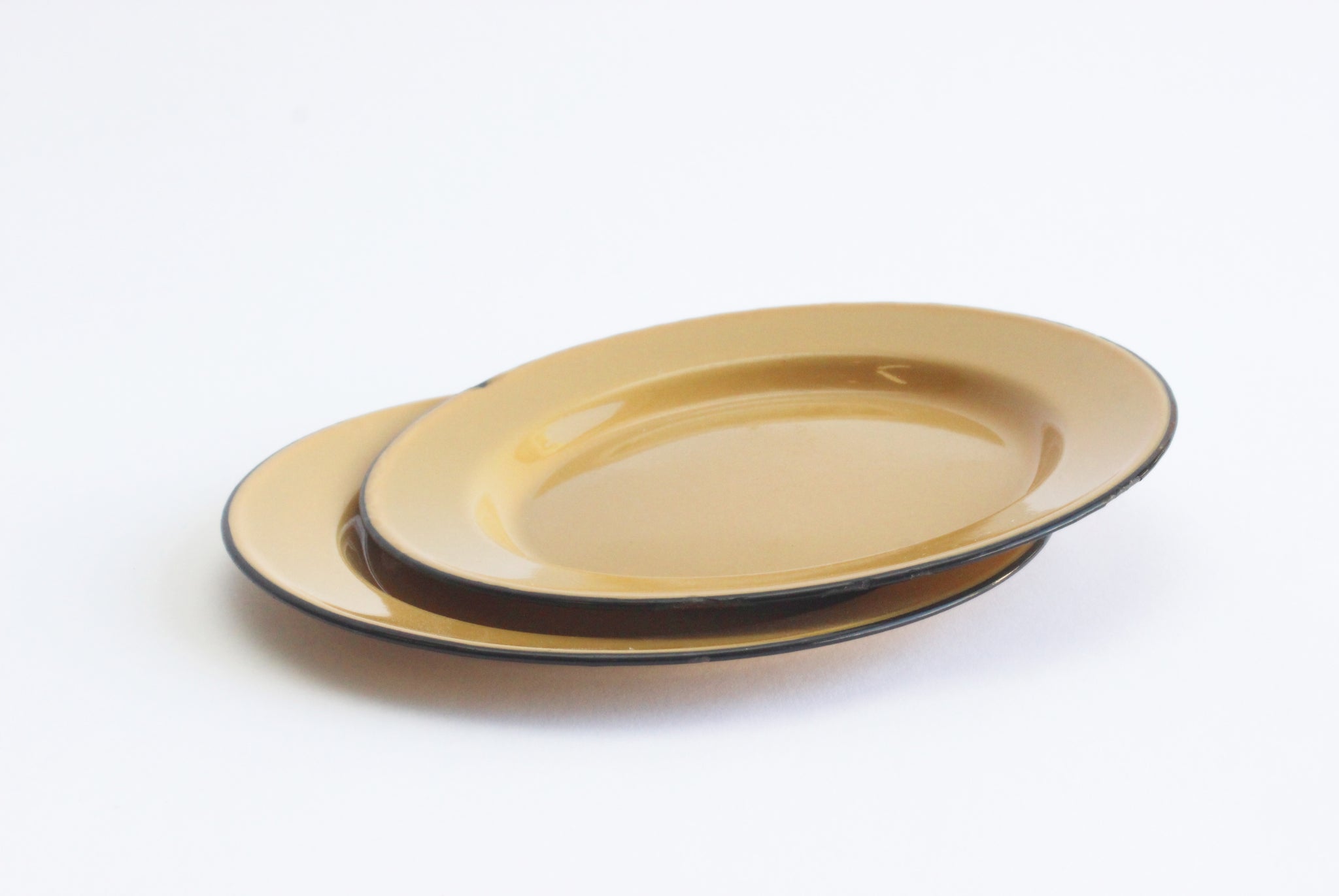 Yellow Enamel Plates, Set of 2 Vintage Metal Camping Plates