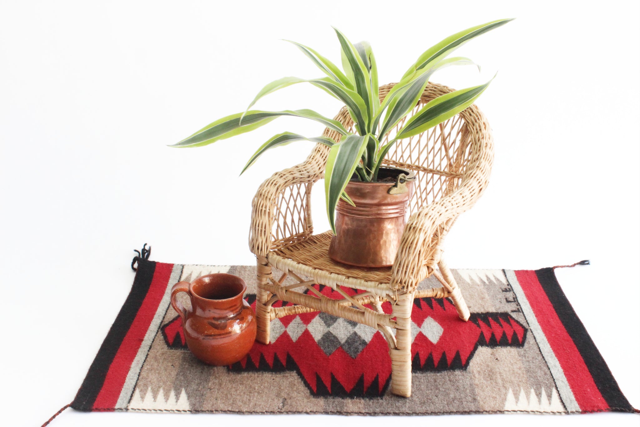 Miniature Wicker Chair, Woven Plant Stand, Doll Furniture