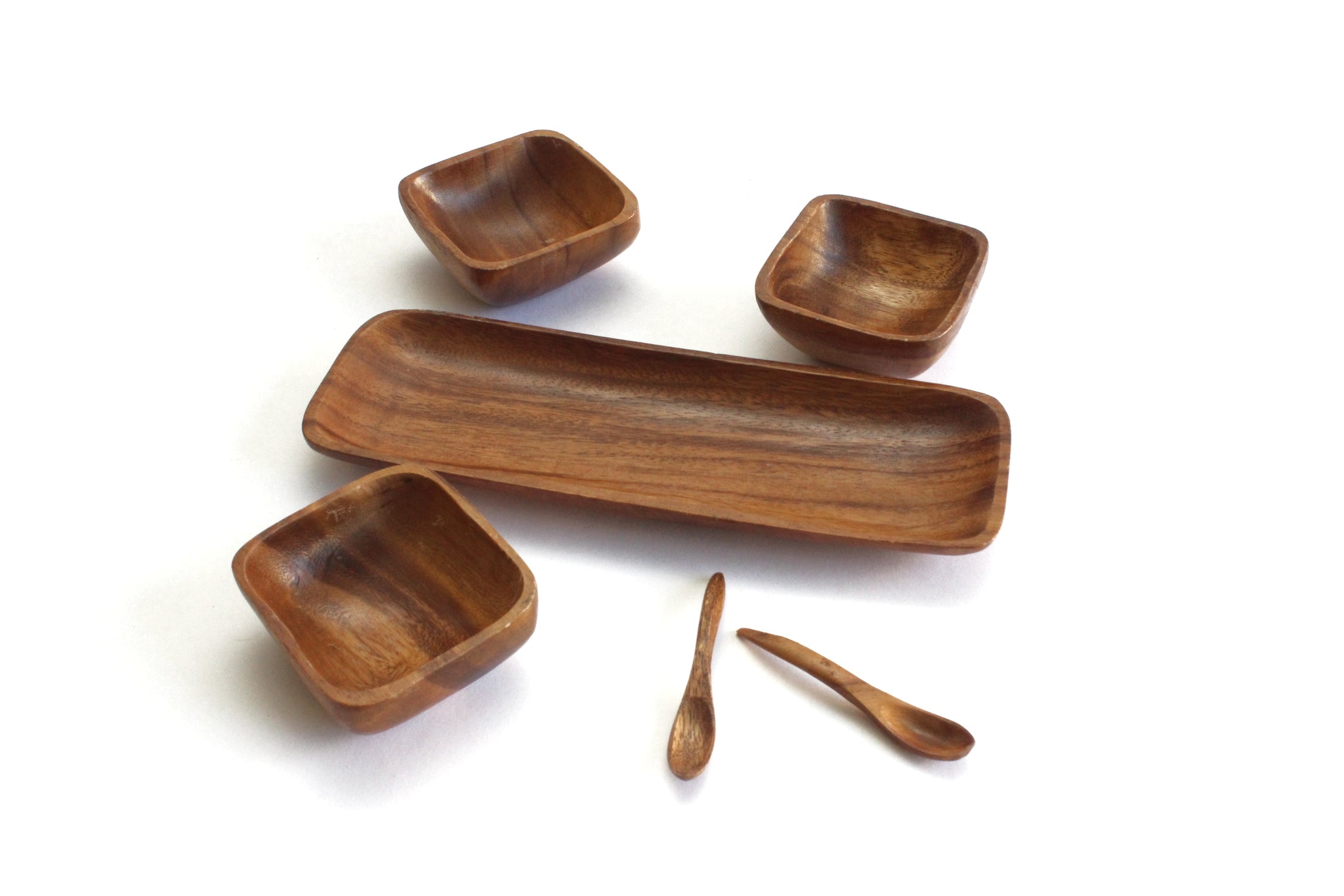 Vintage Monkey Pod Condiment Serving Dish, Wood Sauce Bowls