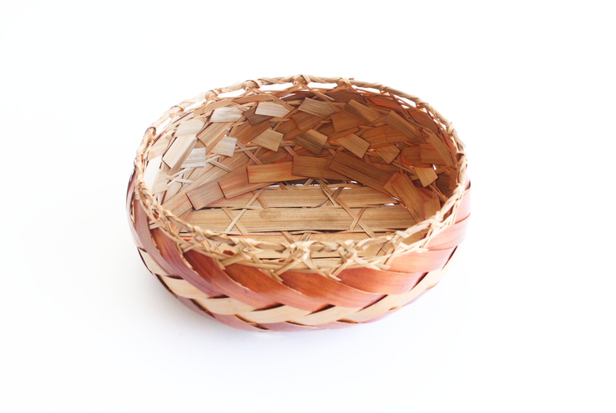 1970s Woven Bamboo Basket, Oval Kitchen Basket Bowl