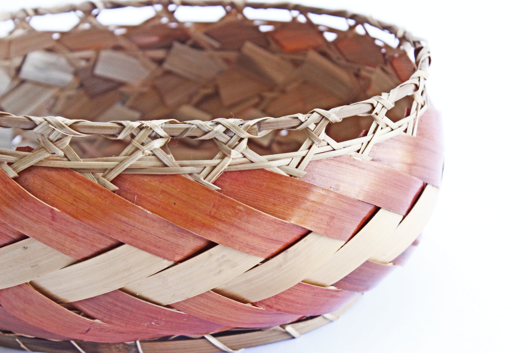 1970s Woven Bamboo Basket, Oval Kitchen Basket Bowl