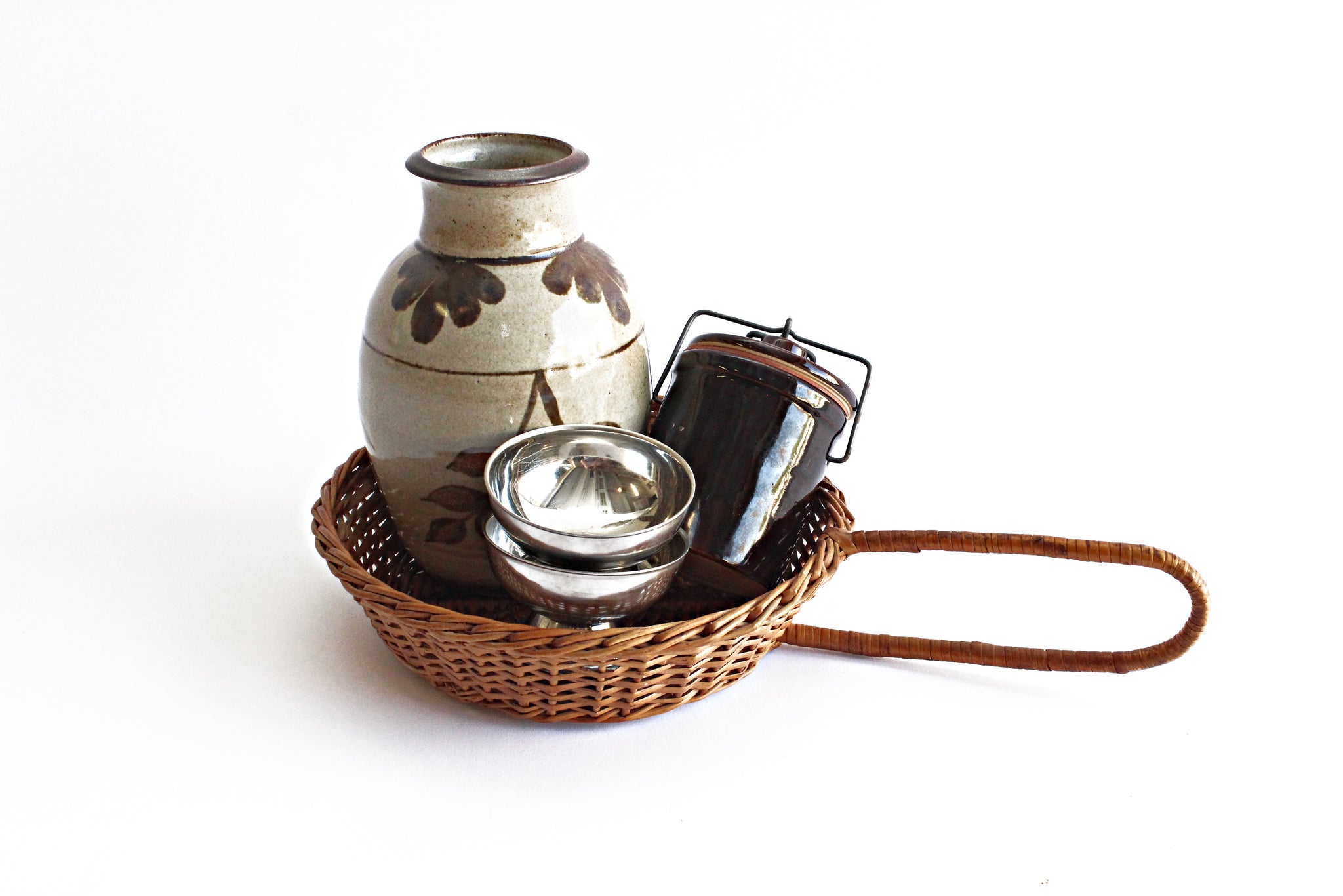 Woven Wicker Basket With Long Handle