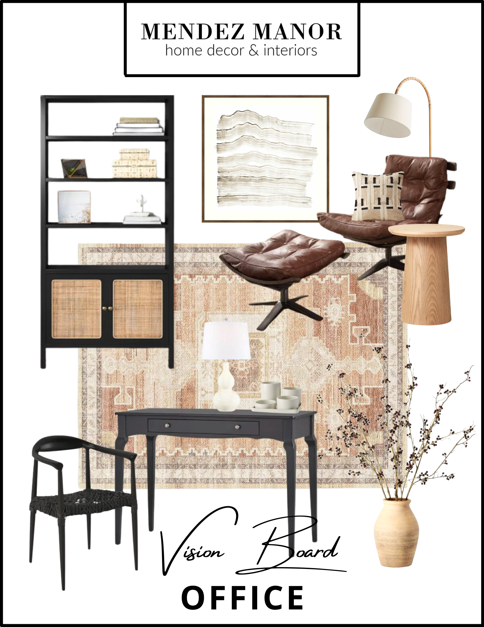 earth tone office design with black accents