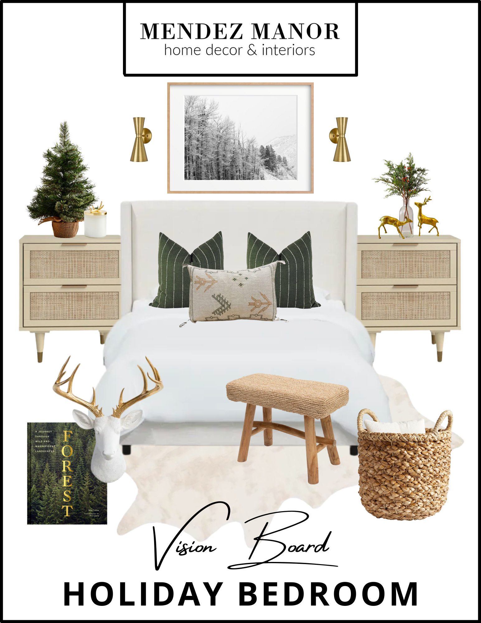 Holiday Bedroom Design with Woodland Accents