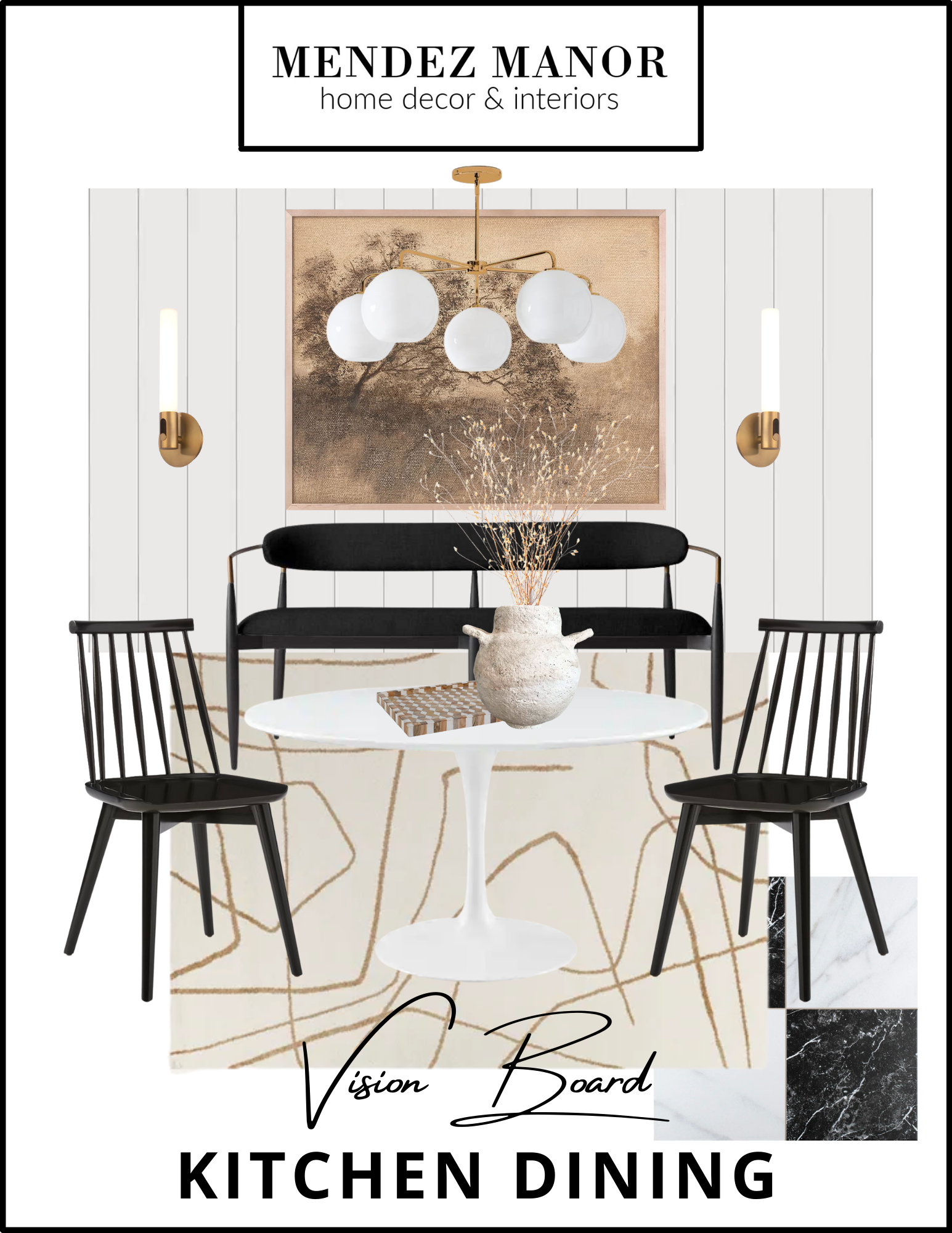 Kitchen Dining Design with Black and Brass Accents