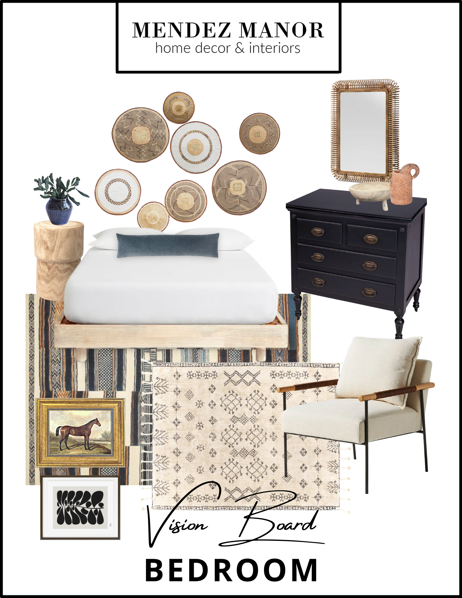 Eclectic Bedroom Design with Woven Baskets