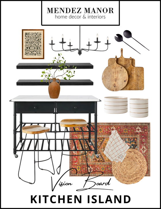 Modern Rustic Kitchen Island Design with Oversized Chandelier