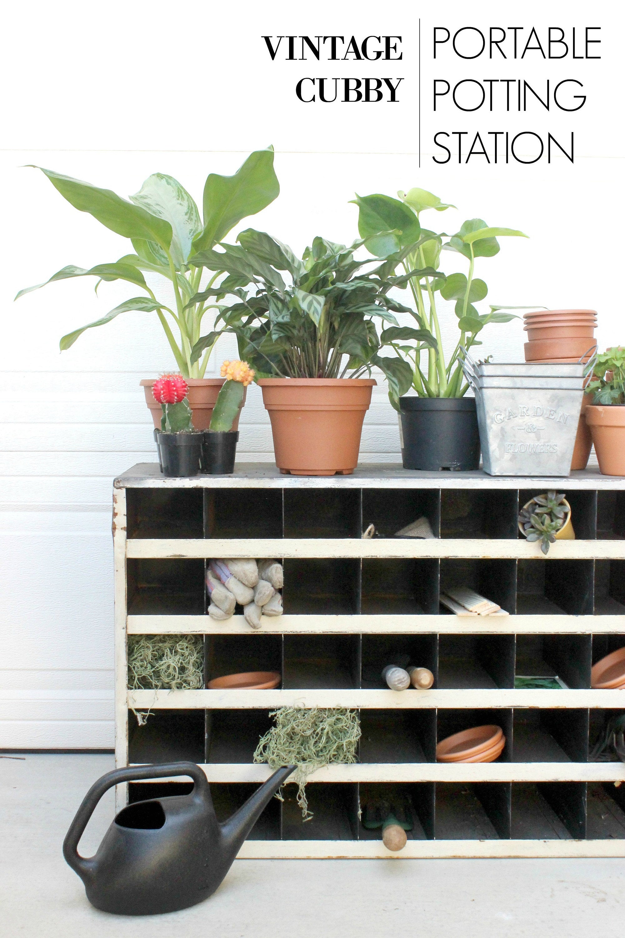 How To Repurpose Vintage Metal Cubbies: Portable Potting Station